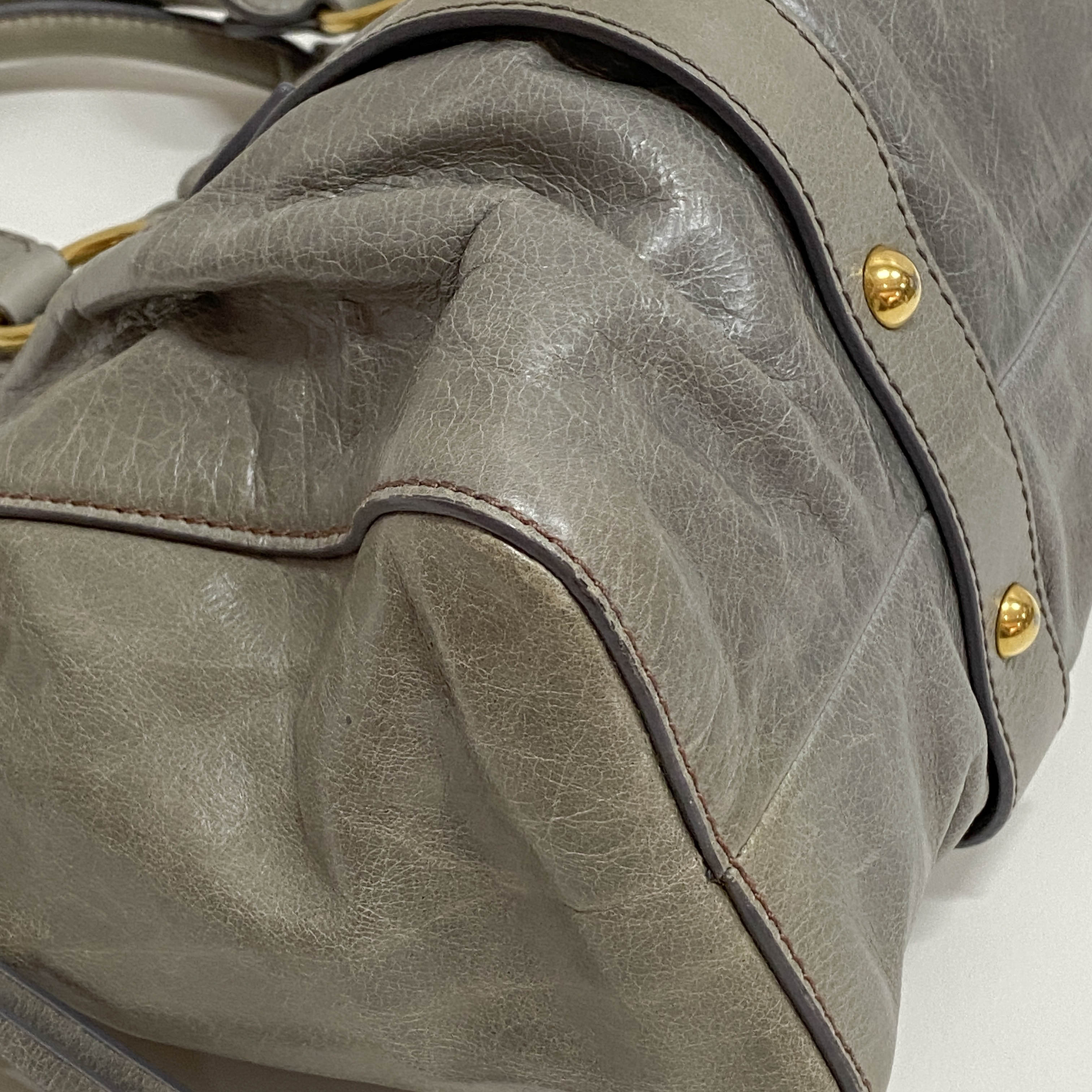 Vitello Bauletto Grey Calfskin Leather Two Way Bag