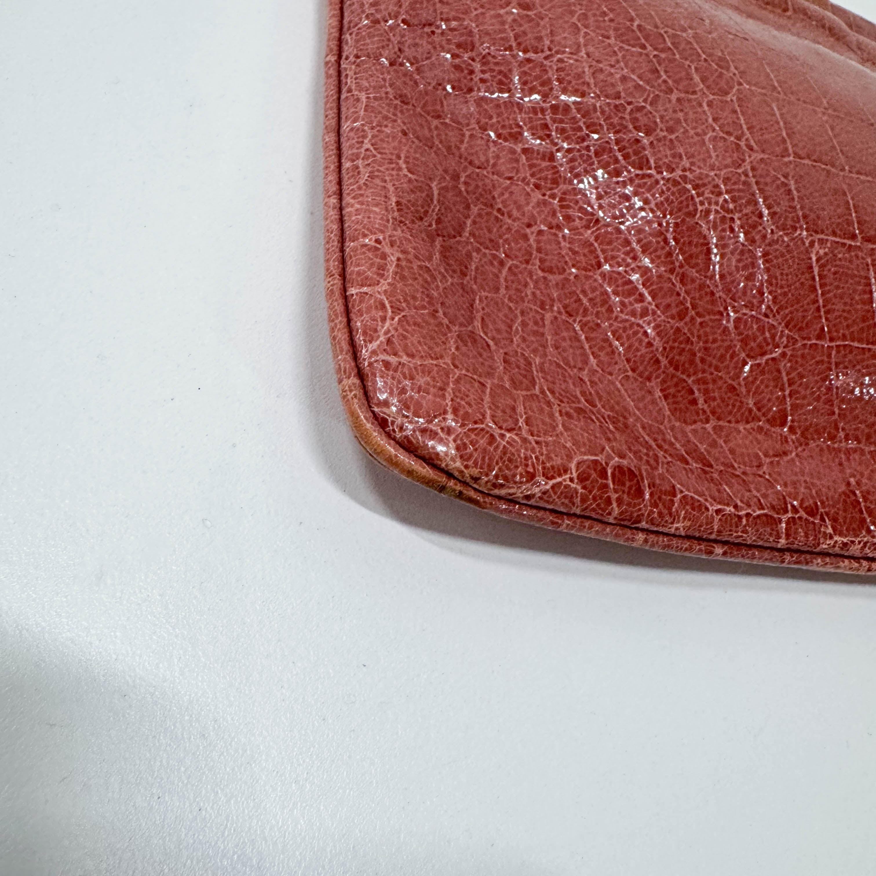 Vintage Pink Croc Embossed Leather Hand Bag