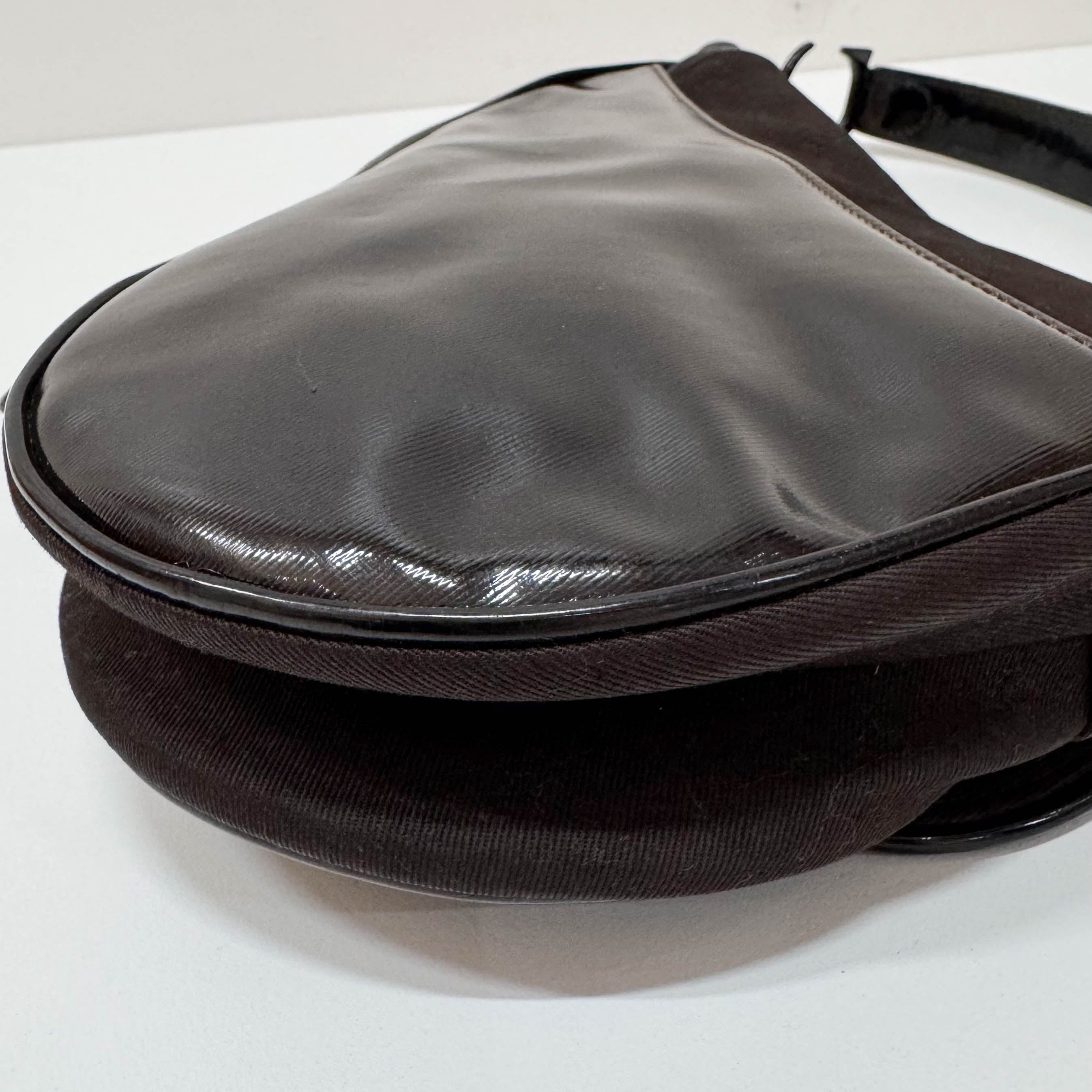 Saddle Brown Cotton & Patent Leather Shoulder Bag