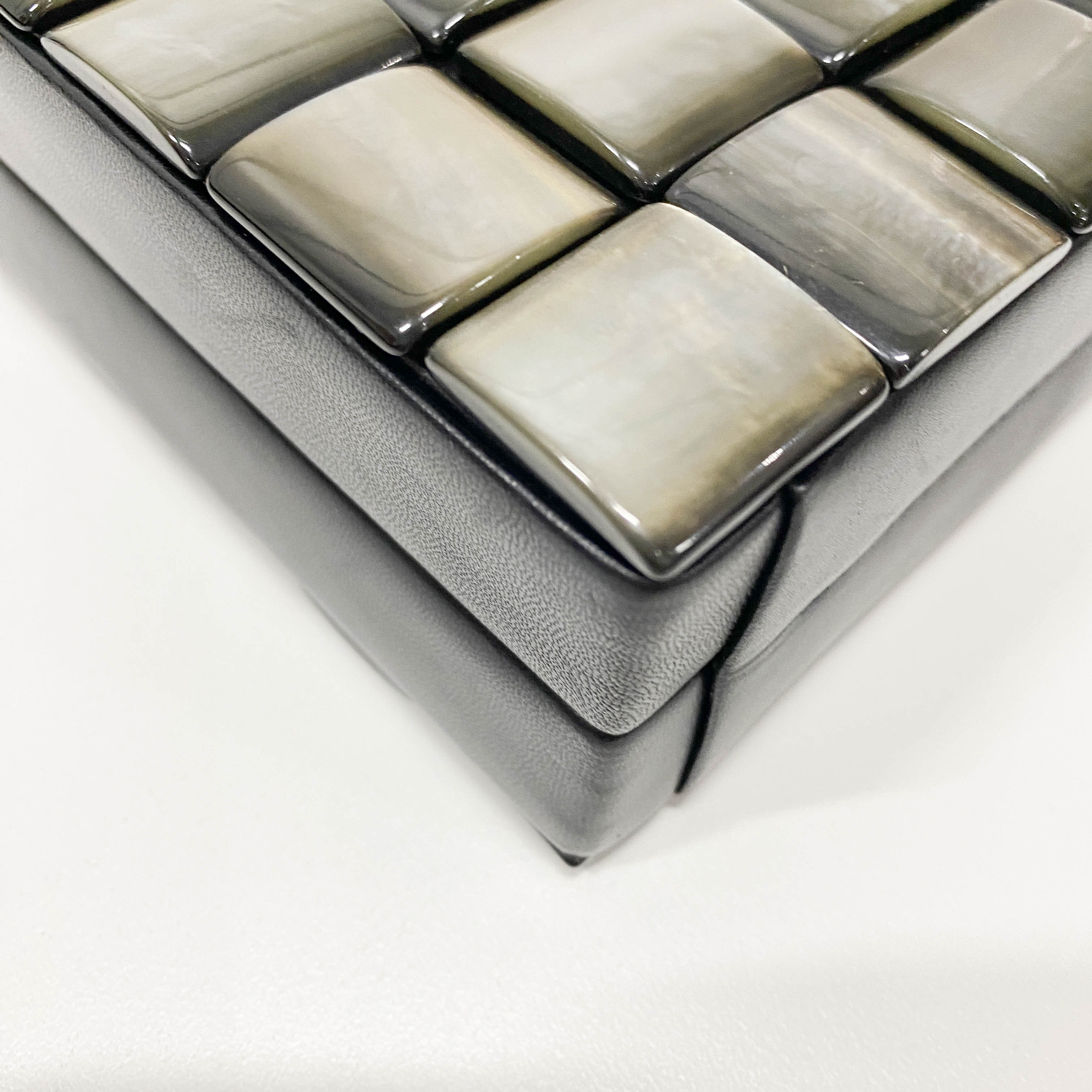 Intrecciato Black & Silver Leather Box Handbag