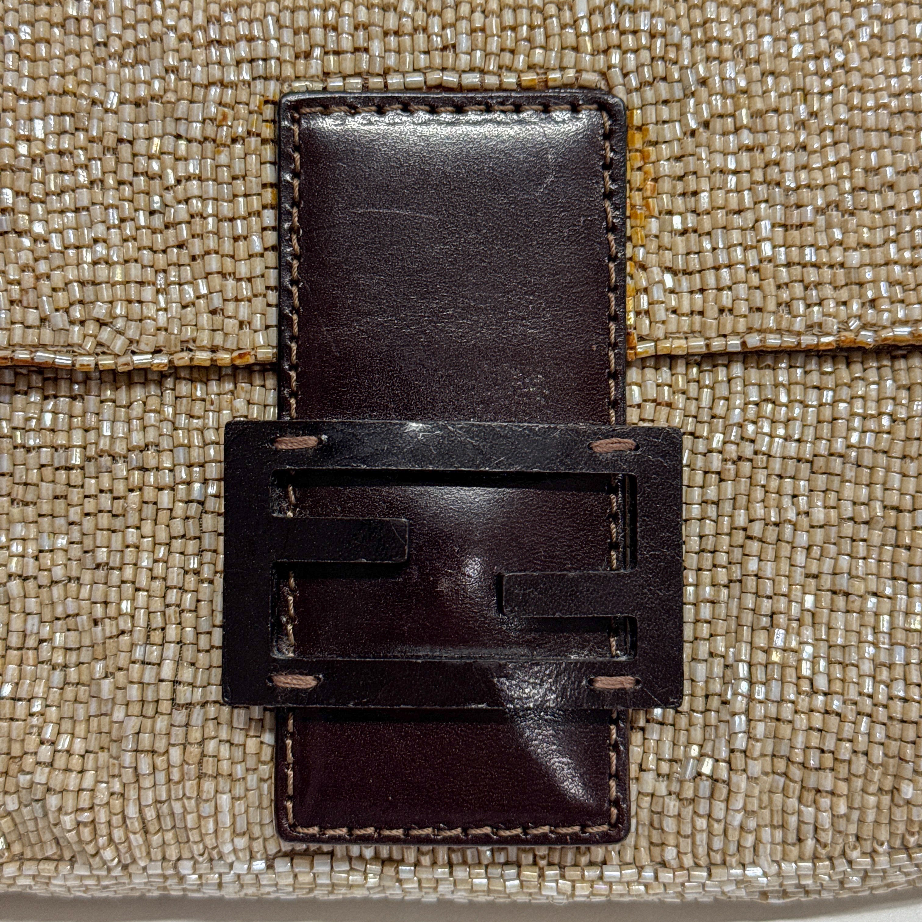 Baguette Beige Beaded Shoulder Bag