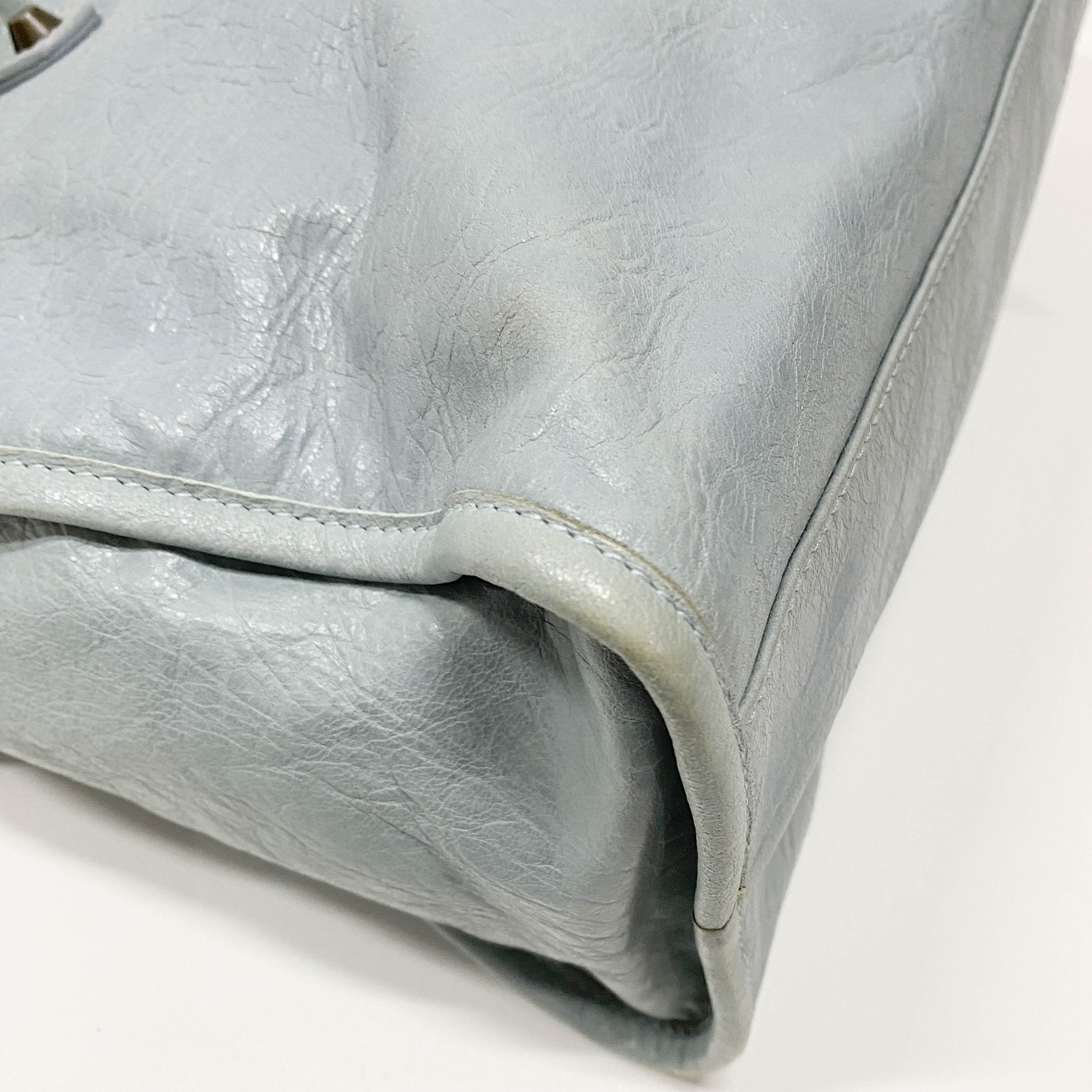 The City Blue Calfskin Leather Two Way Bag