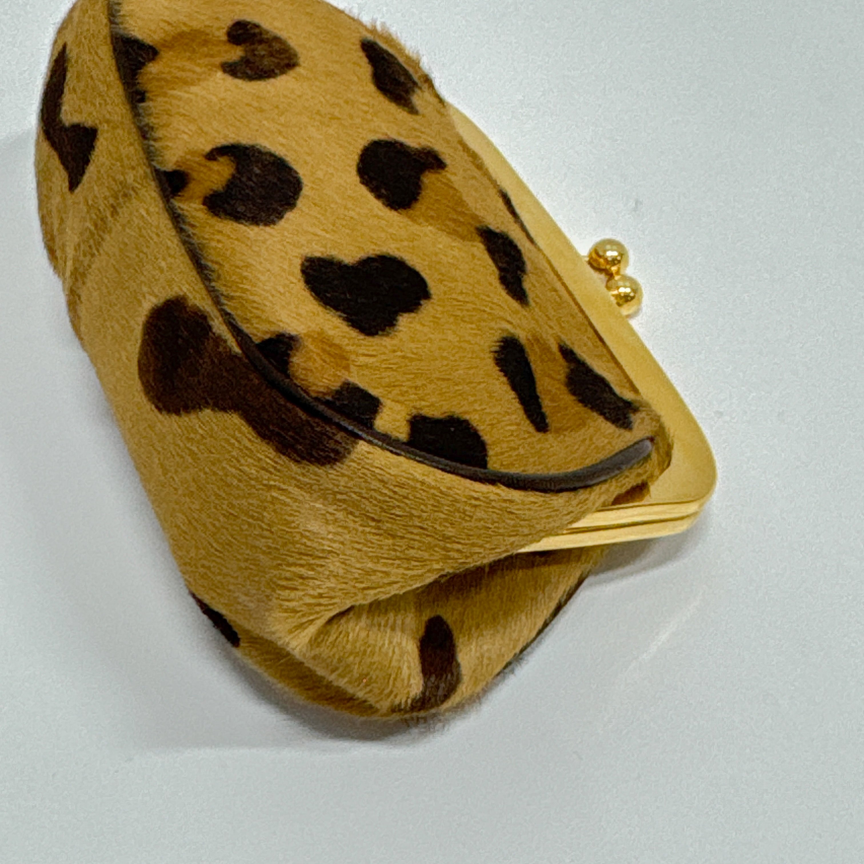 Brown Leopard Print Pony Hair Coin Pouch