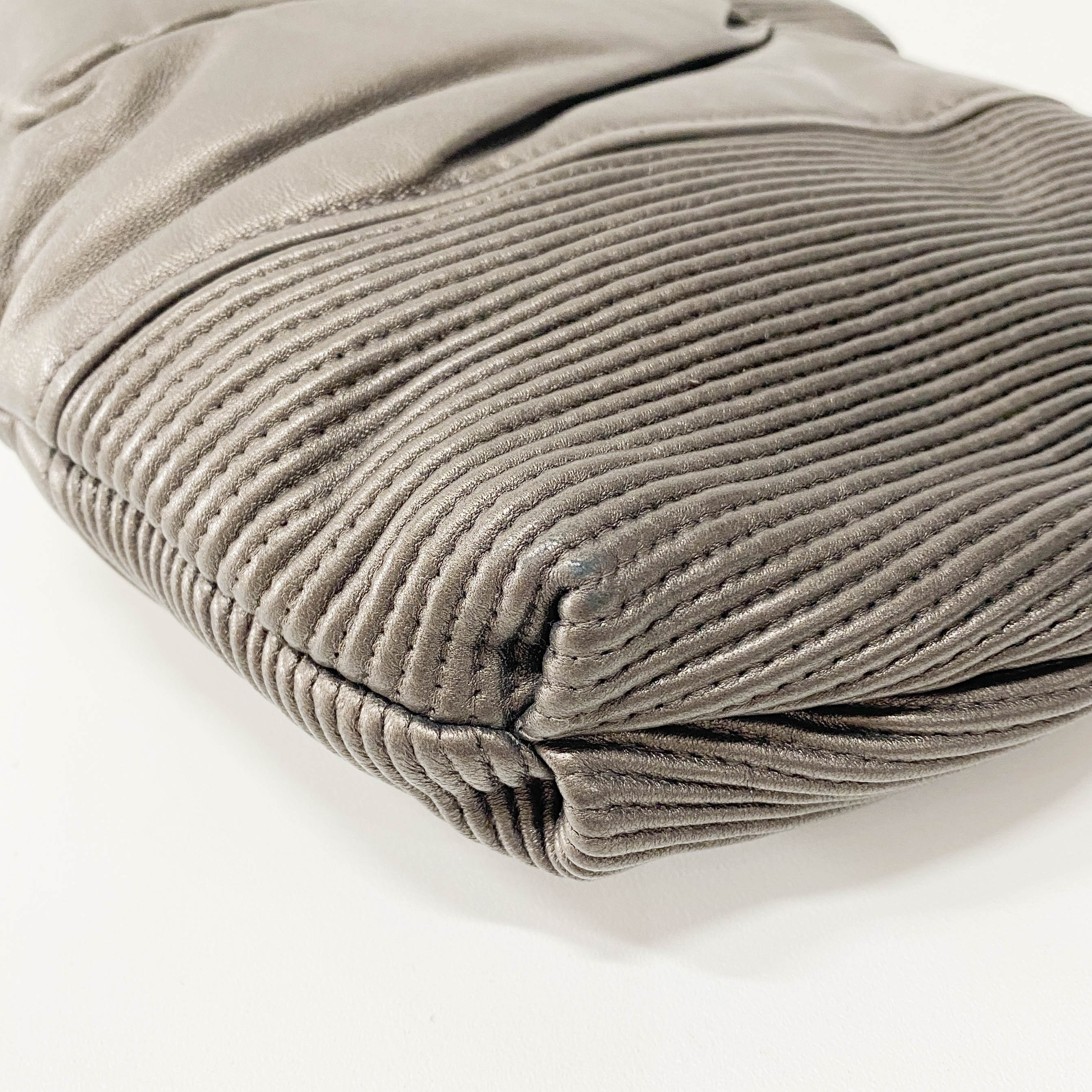 Metallic Grey Leather Clutch Bag