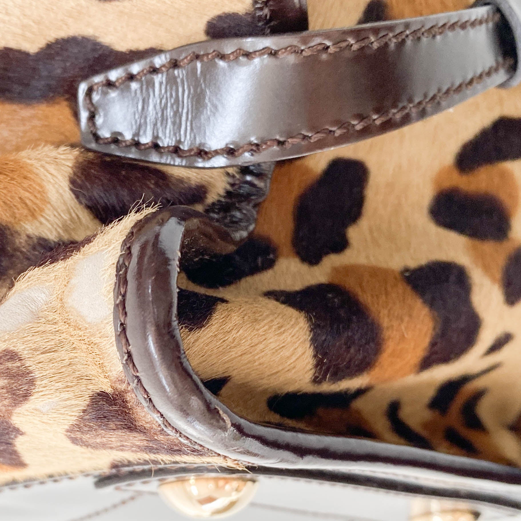 Leopard Print Brown Pony Hair Shoulder Bag