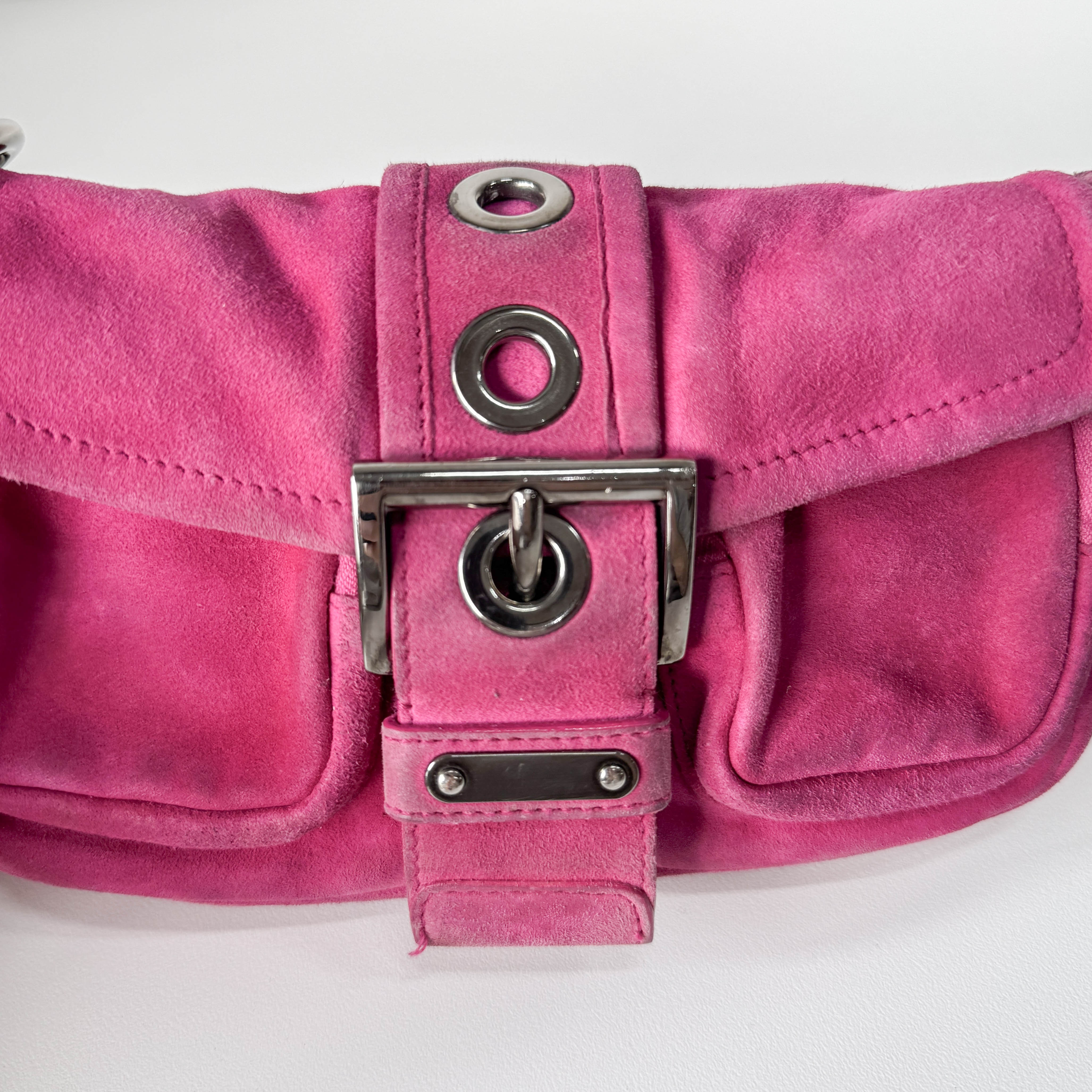 Pink Suede Chain Shoulder Bag