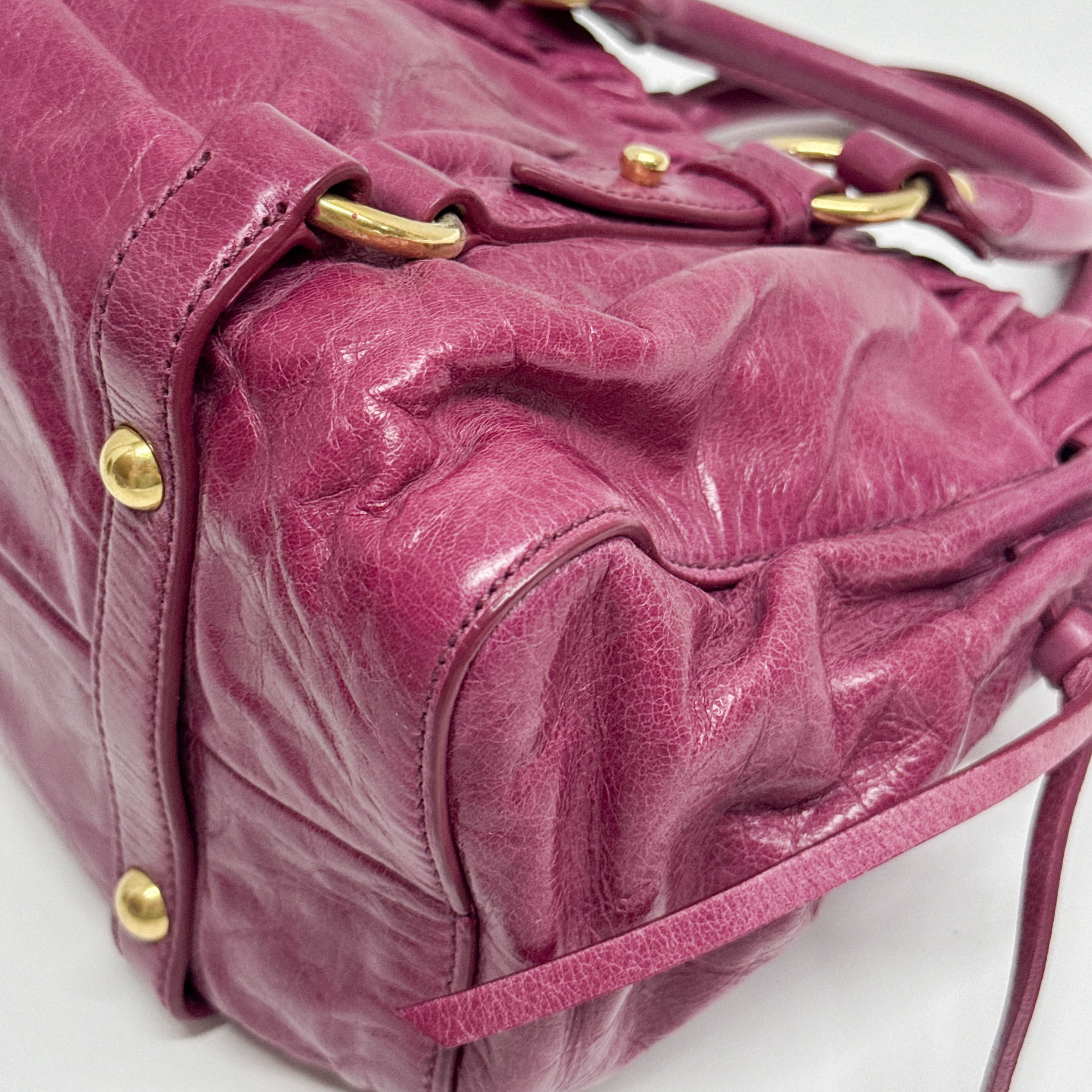 Mini Vitello Bauletto Pink Leather Two Way Bag