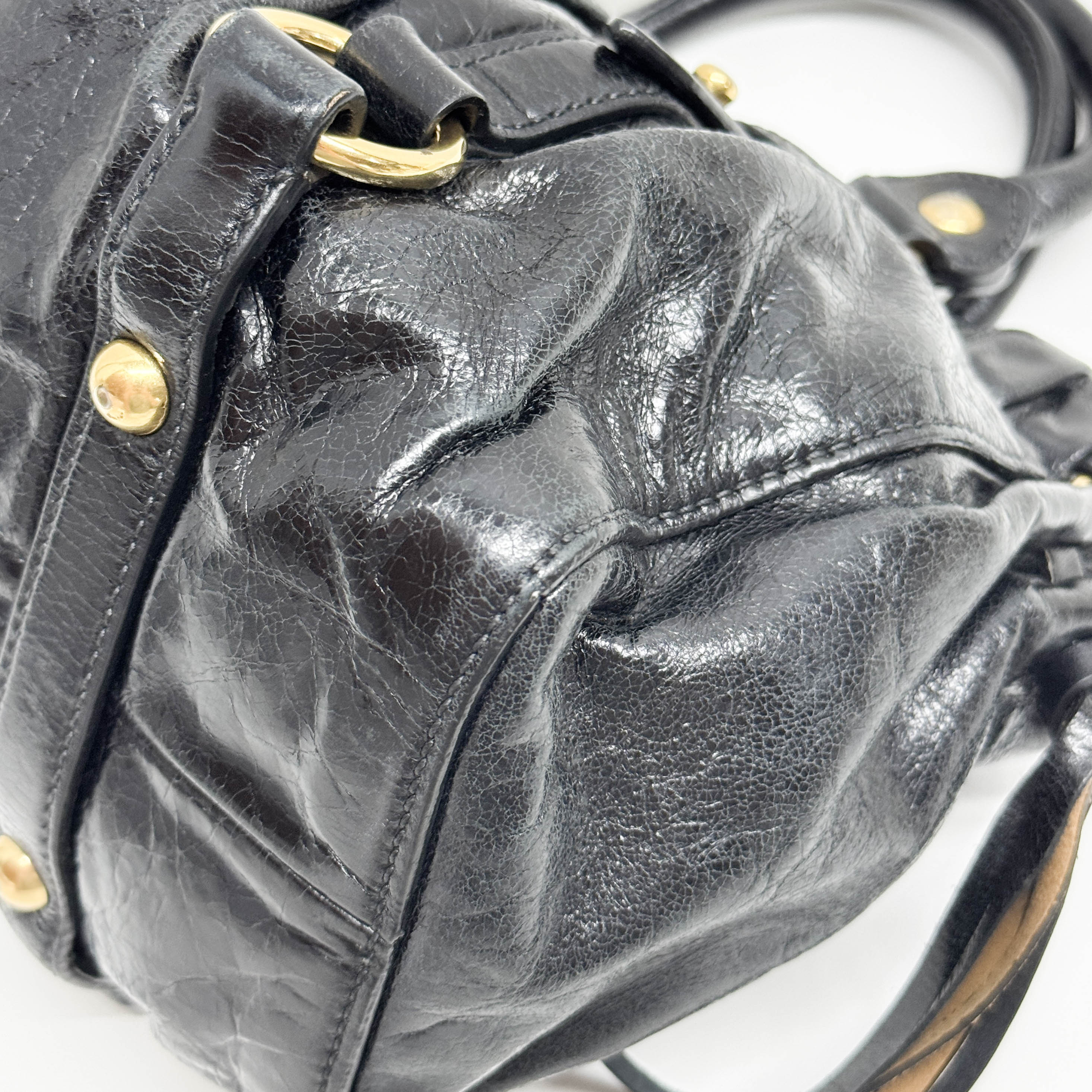 Mini Vitello Bauletto Black Leather Two Way Bag