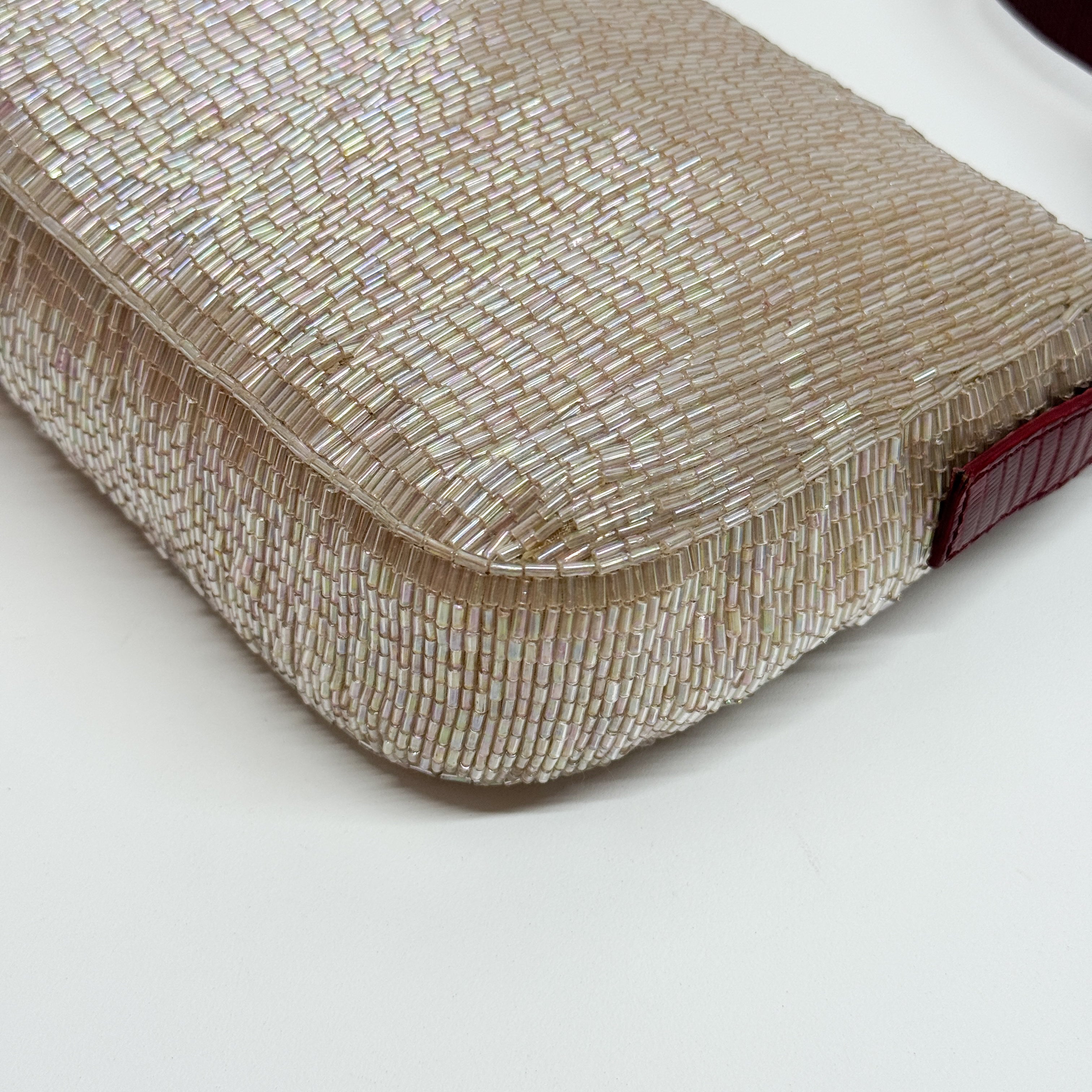 Baguette Neutral Beaded Shoulder Bag