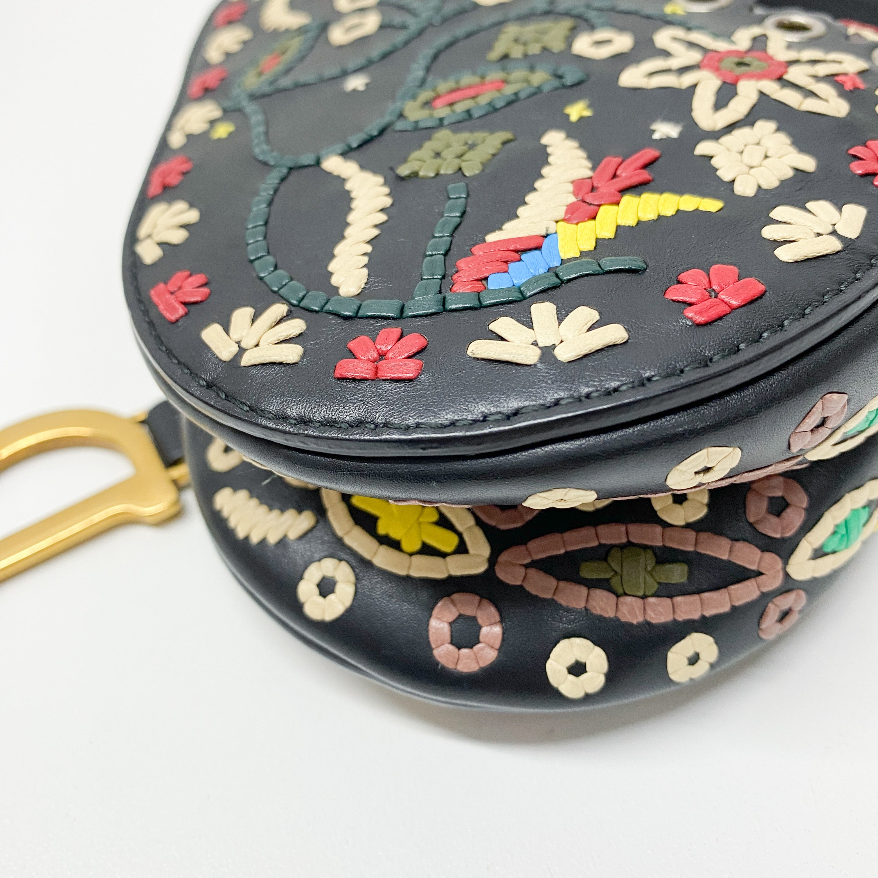 Saddle Multi-color Embroidered Leather Hand Bag