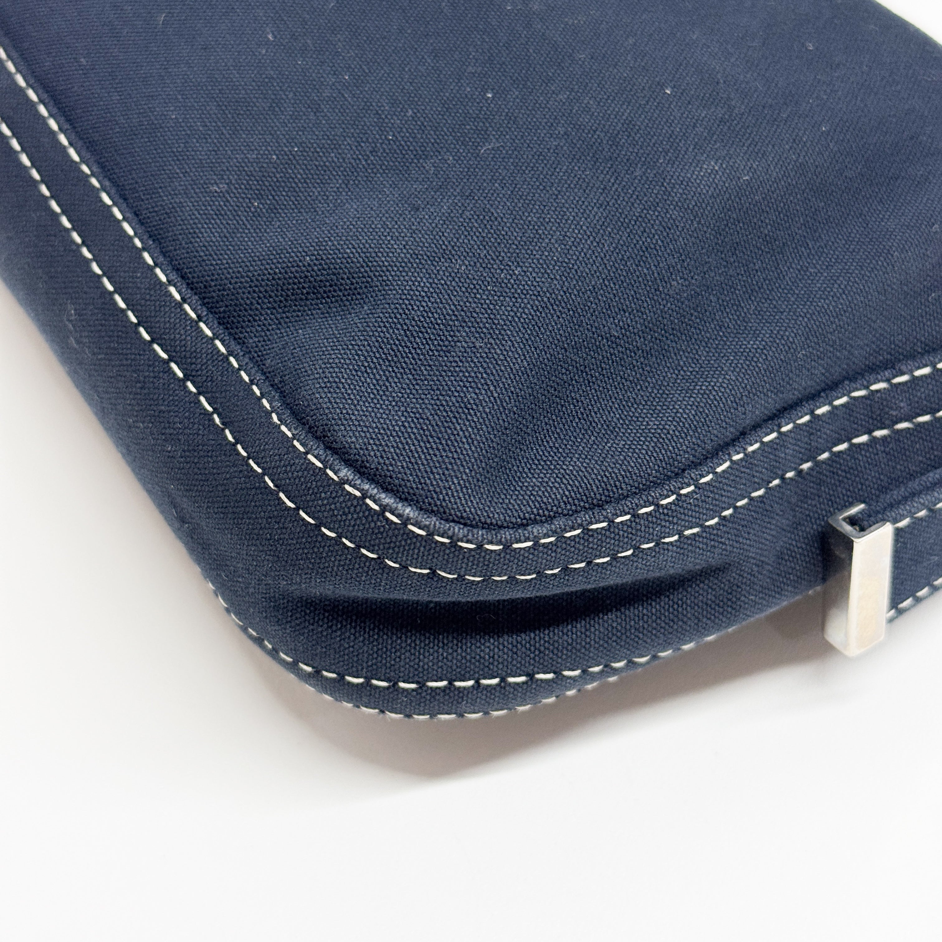 Baguette Navy Cotton Shoulder Bag