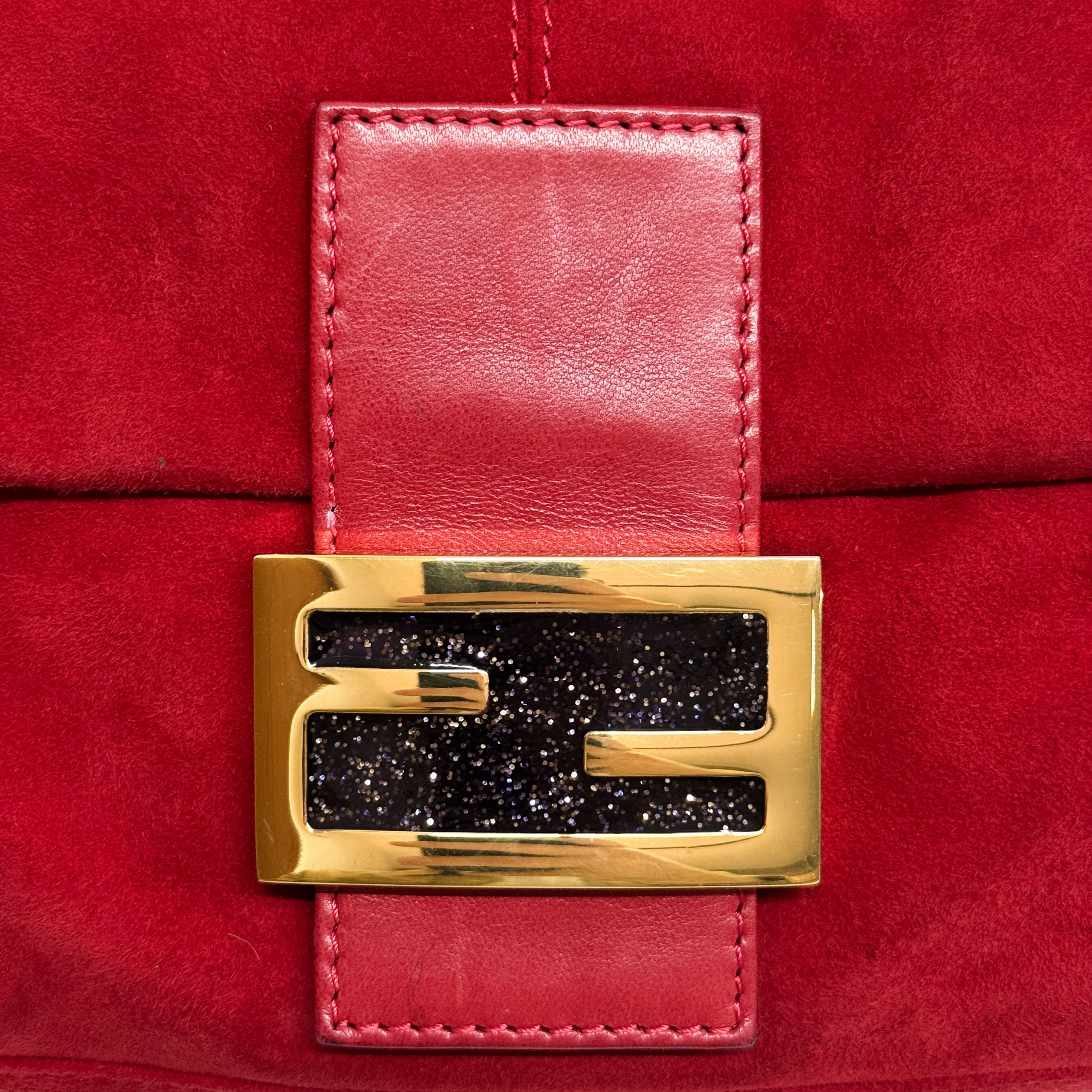 Baguette Red Suede Shoulder Bag