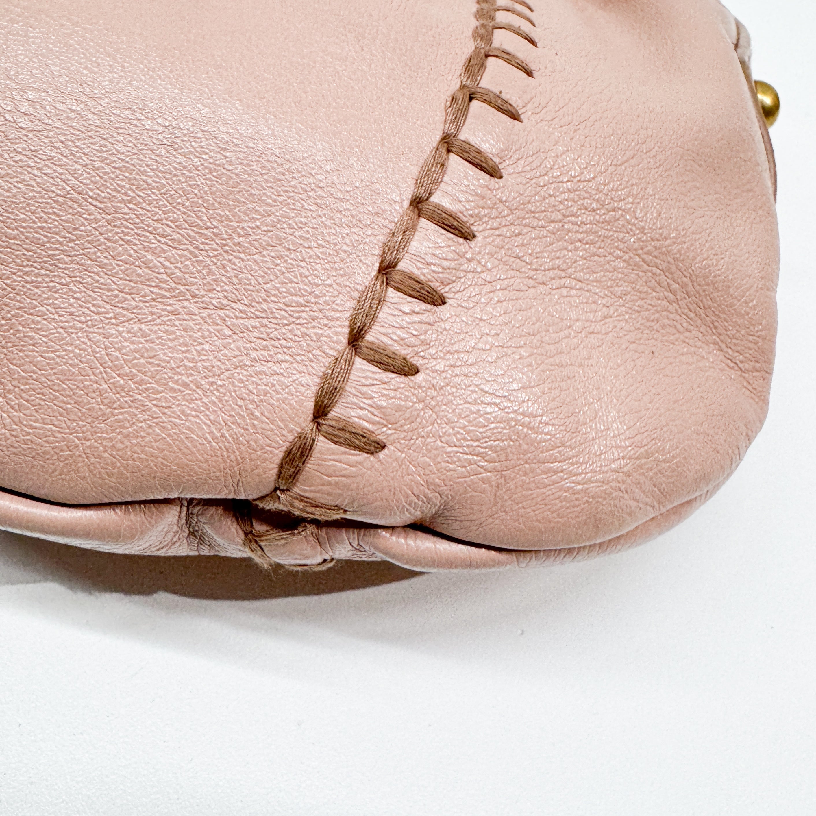 Vintage Pink Leather Shoulder Bag with Baroque Metal Handle