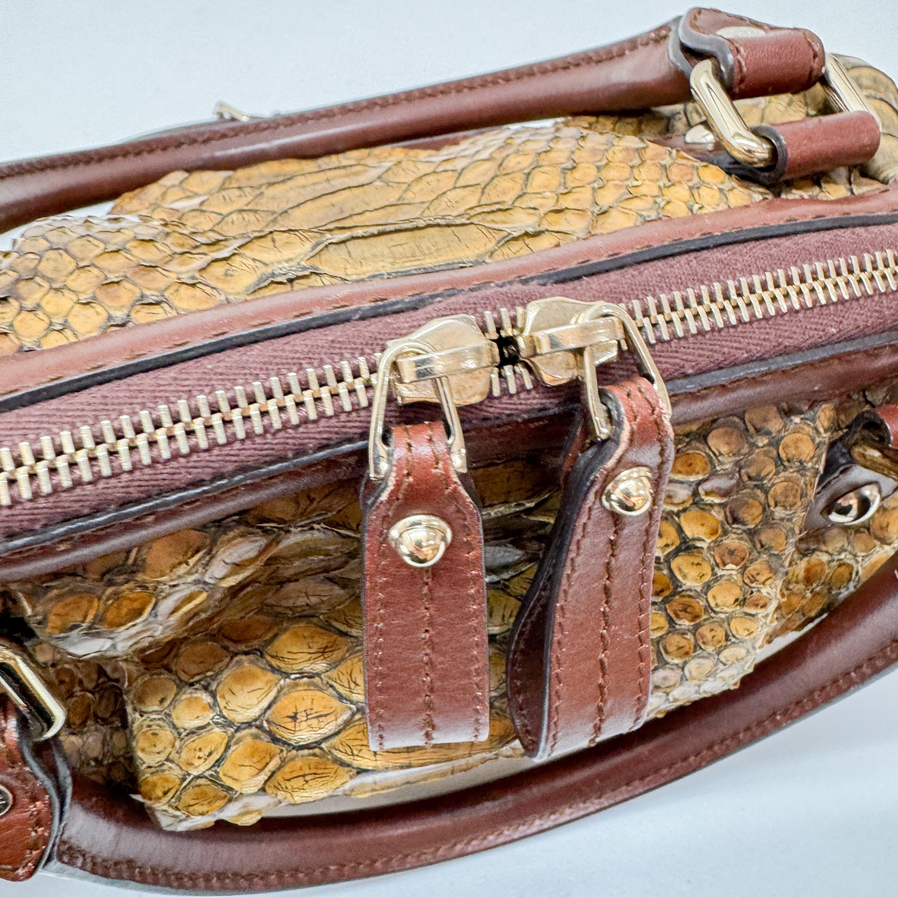 Sukey Brown Embossed Python Two-Way Bag