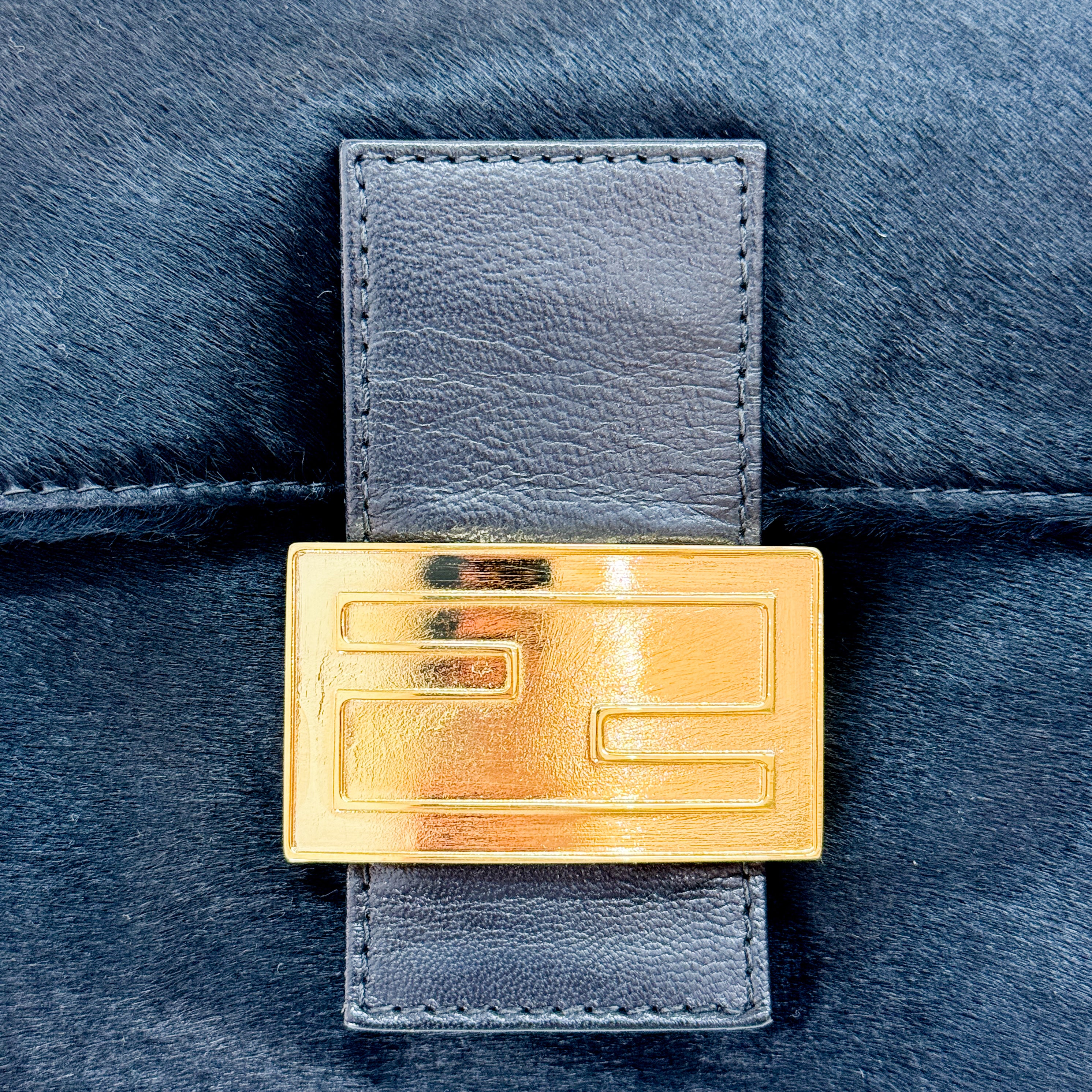 Mamma Baguette Black Pony Hair Shoulder Bag