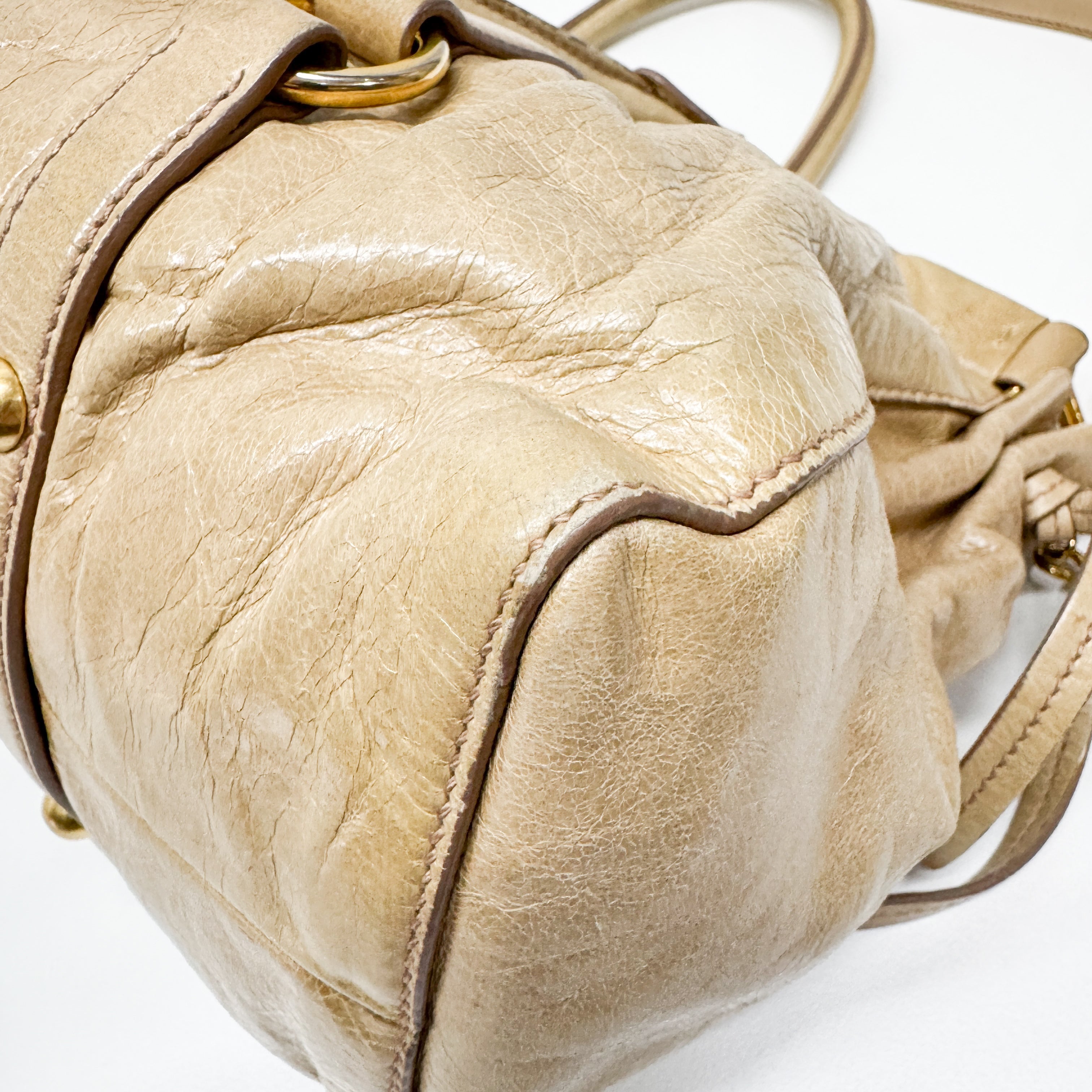 Vitello Beige Leather Hand Bag