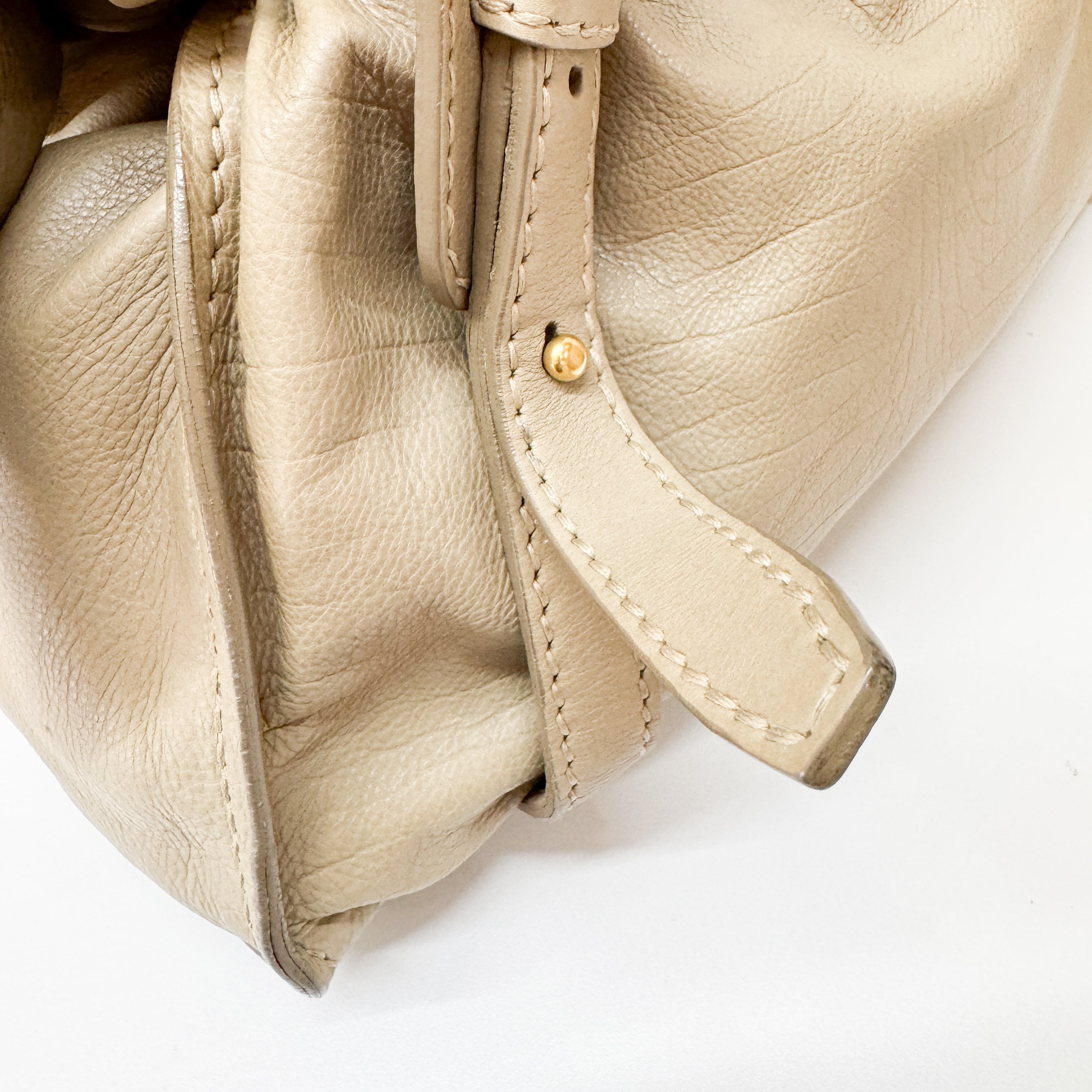 Vintage Beige Leather Shoulder Bag