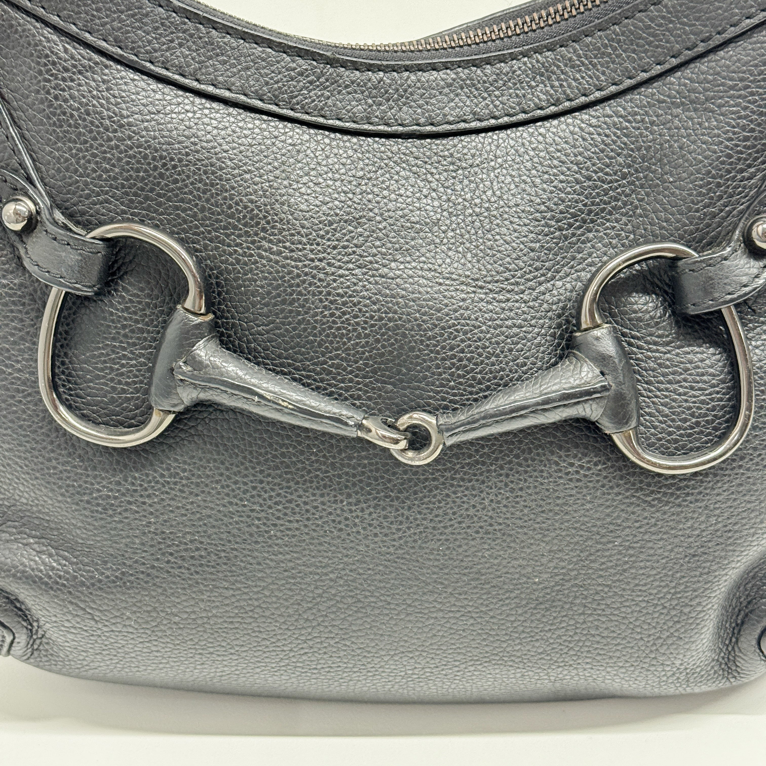 Horsebit Black Leather Shoulder Bag