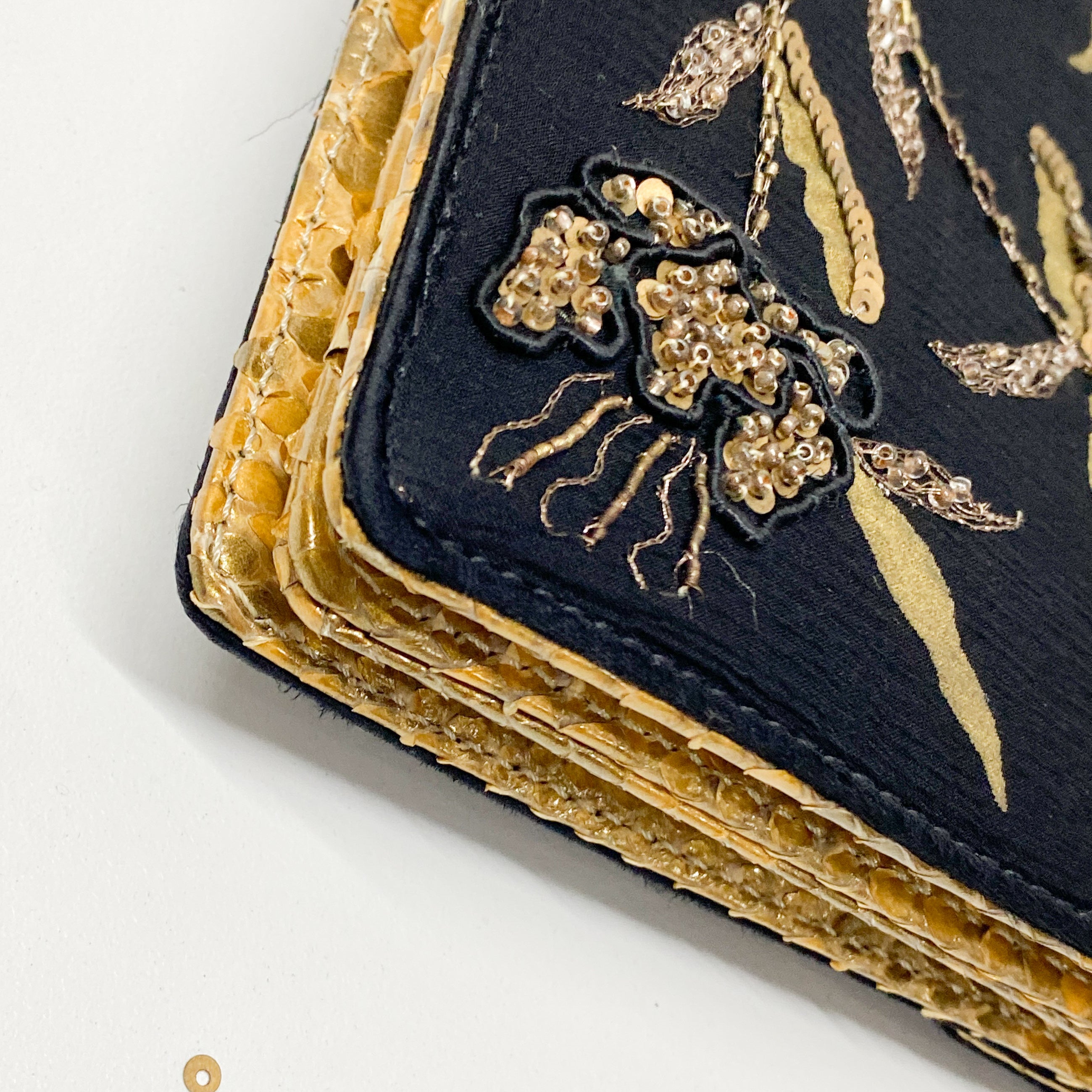 Embroidered Black And Gold Shoulder Bag