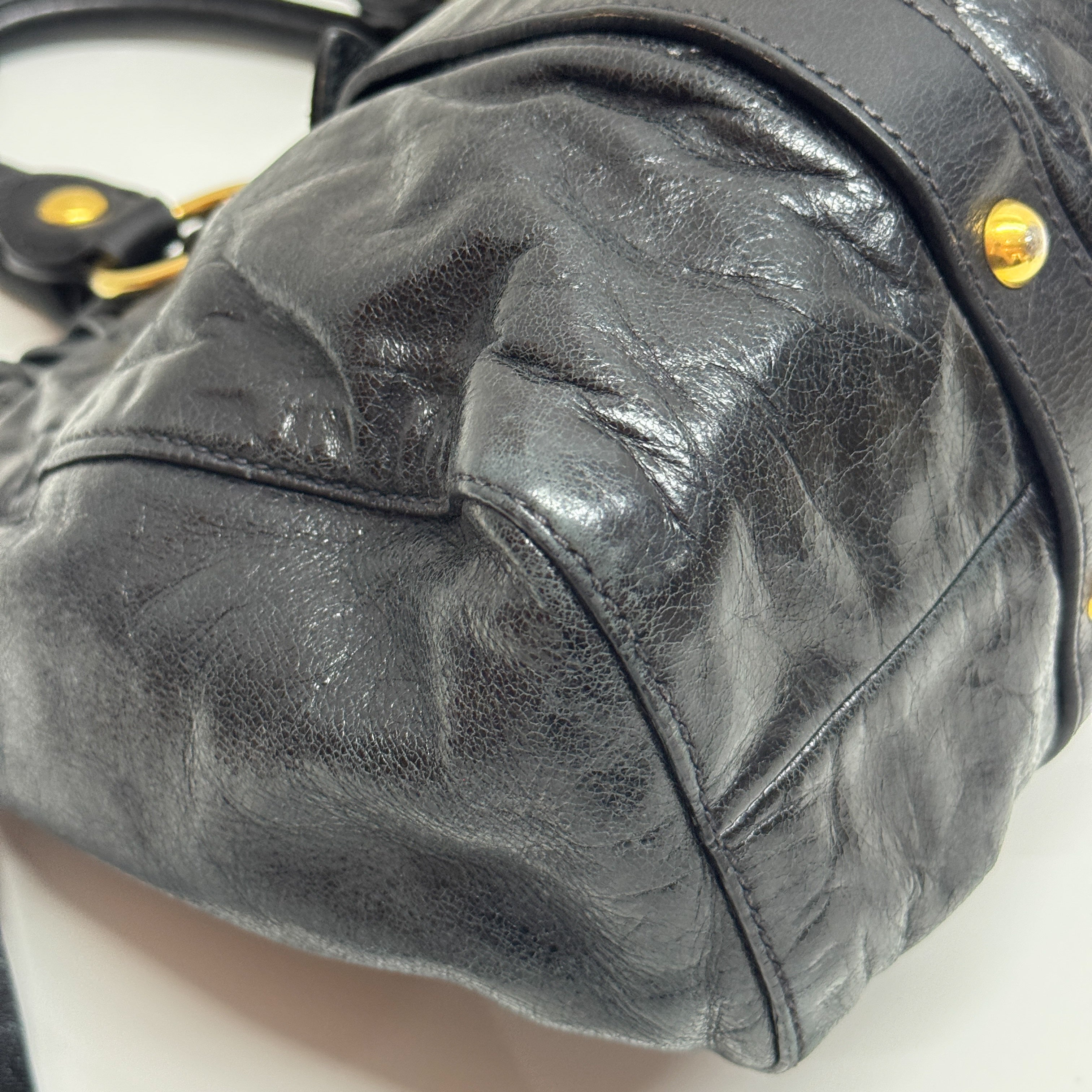 Vitello Bauletto Black Calfskin Leather Two Way Bag