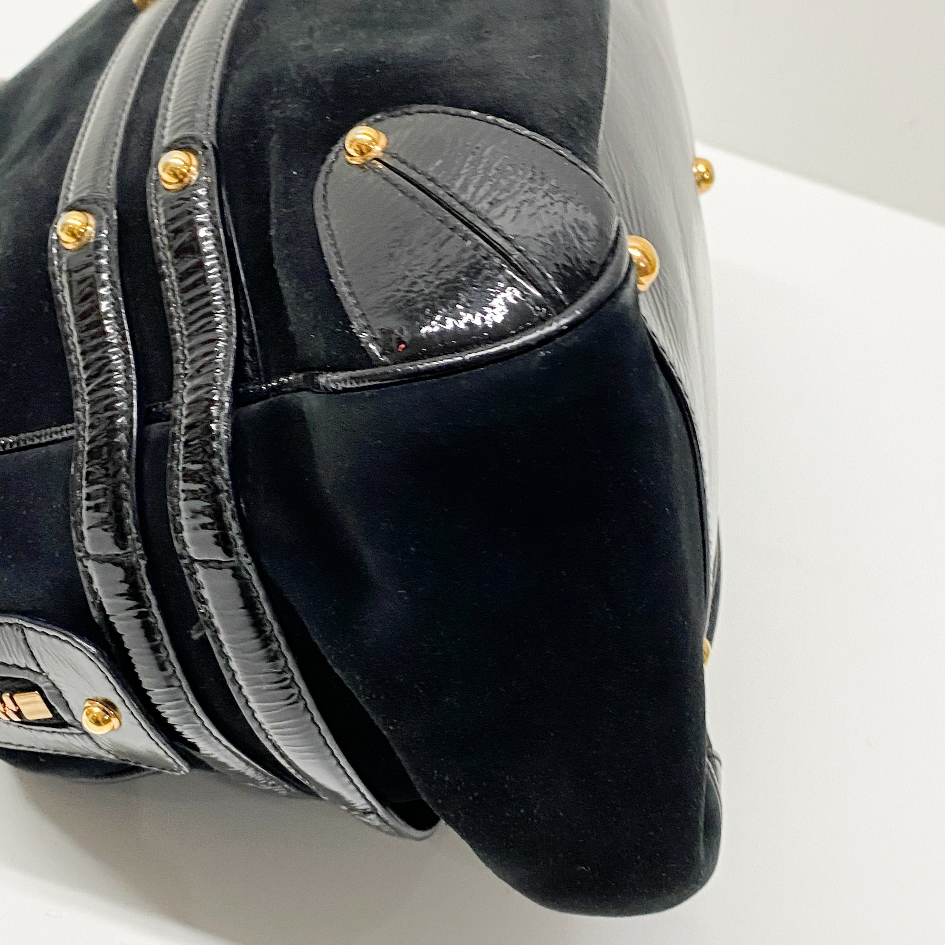 Horsebit Black Suede Boston Bag