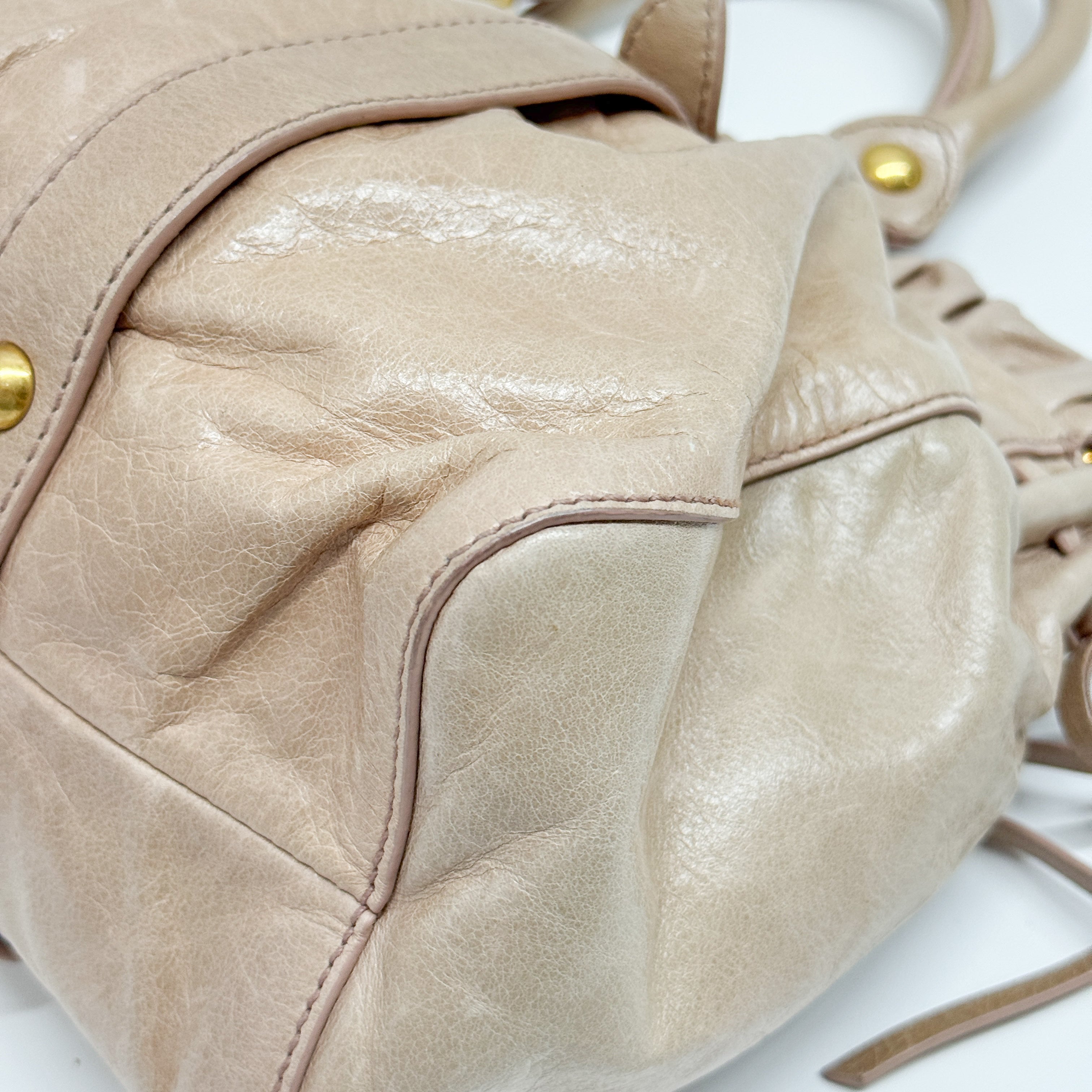 Vitello Bauletto Pink Leather Handle Bag