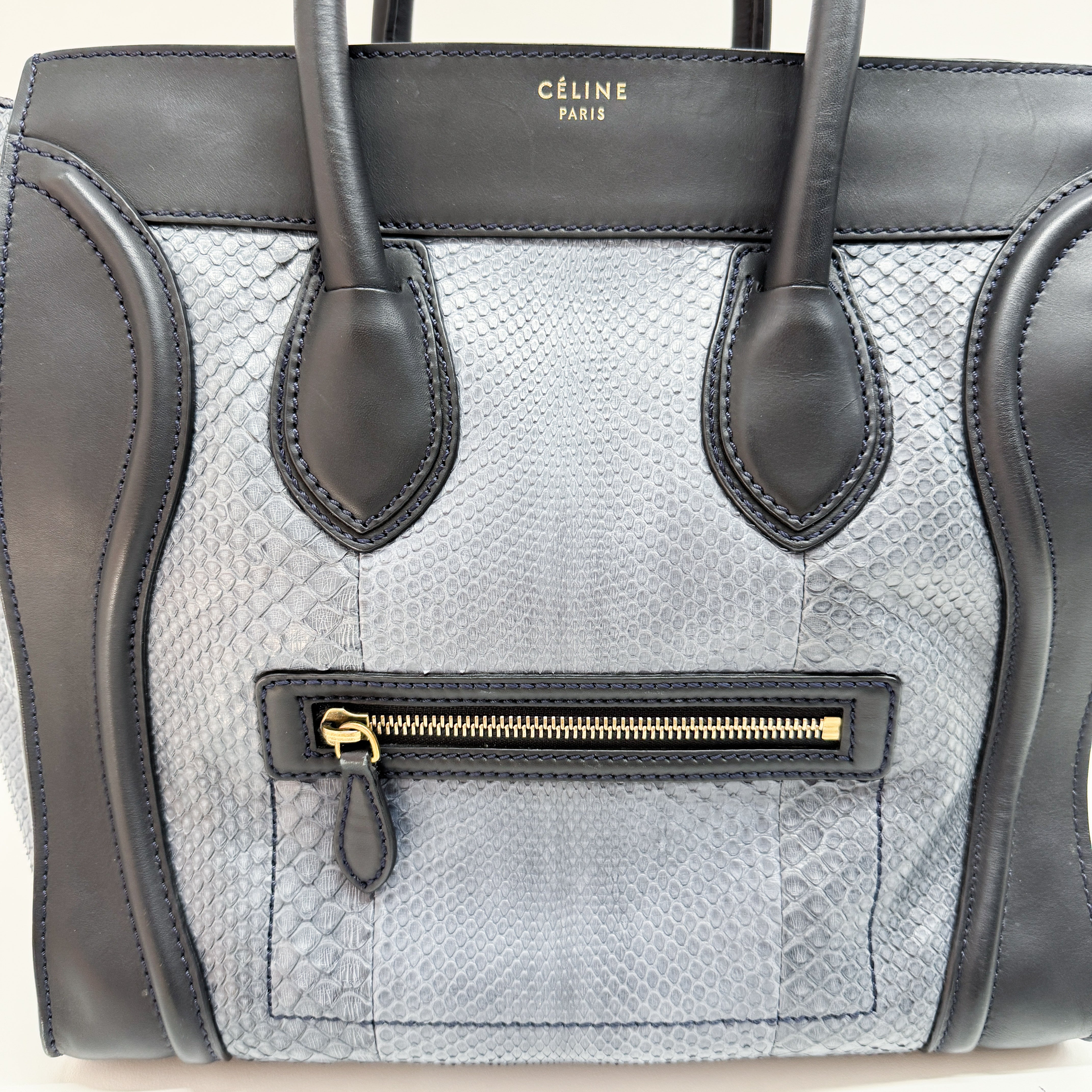 Luggage Micro Blue Python Embossed Leather Hand Bag