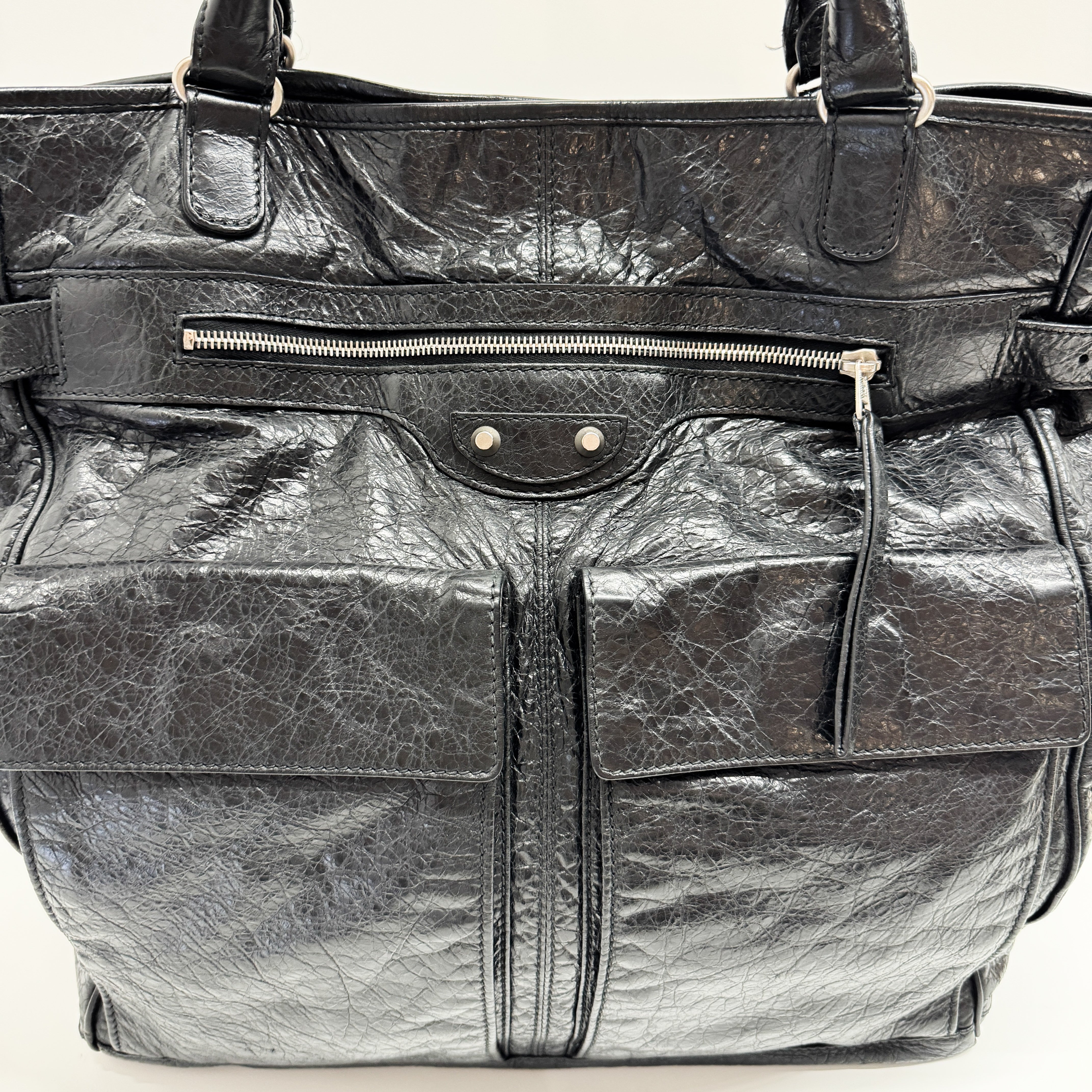 Black Leather City Tote