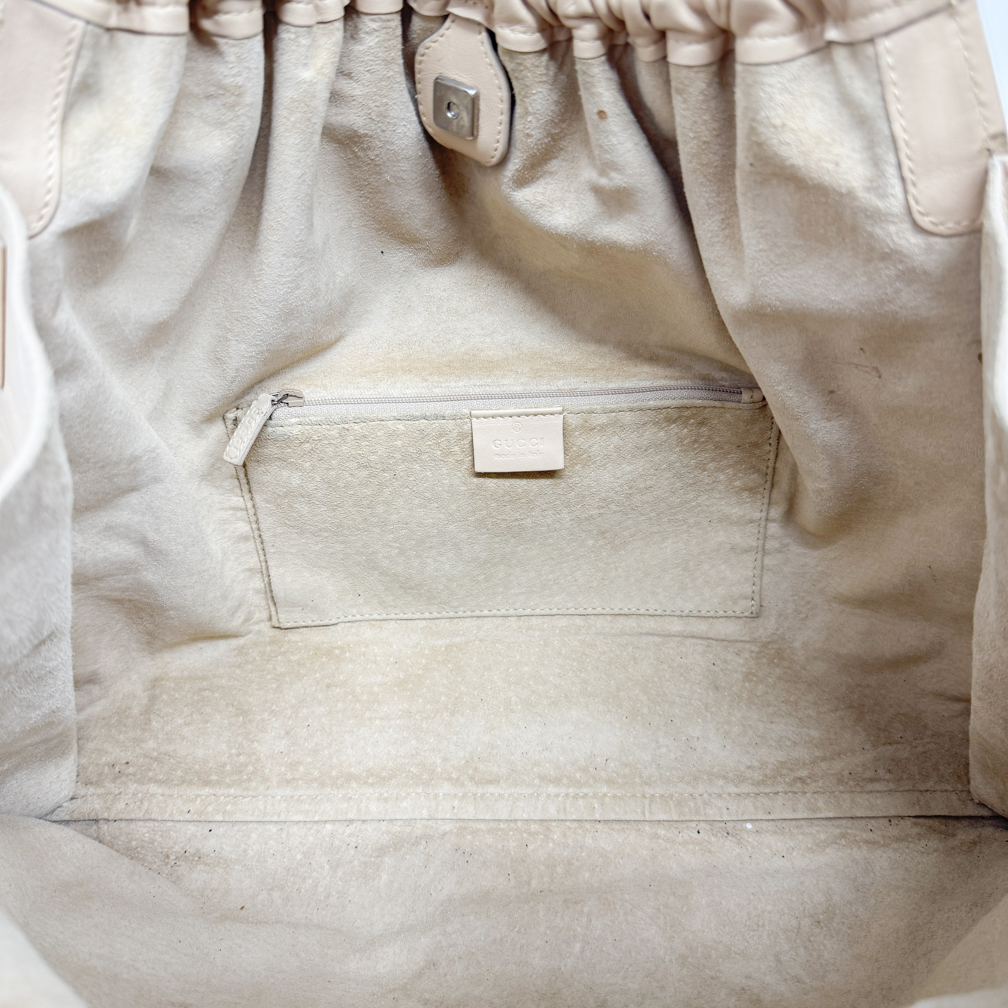 Beige Leather Hobo Shoulder Bag