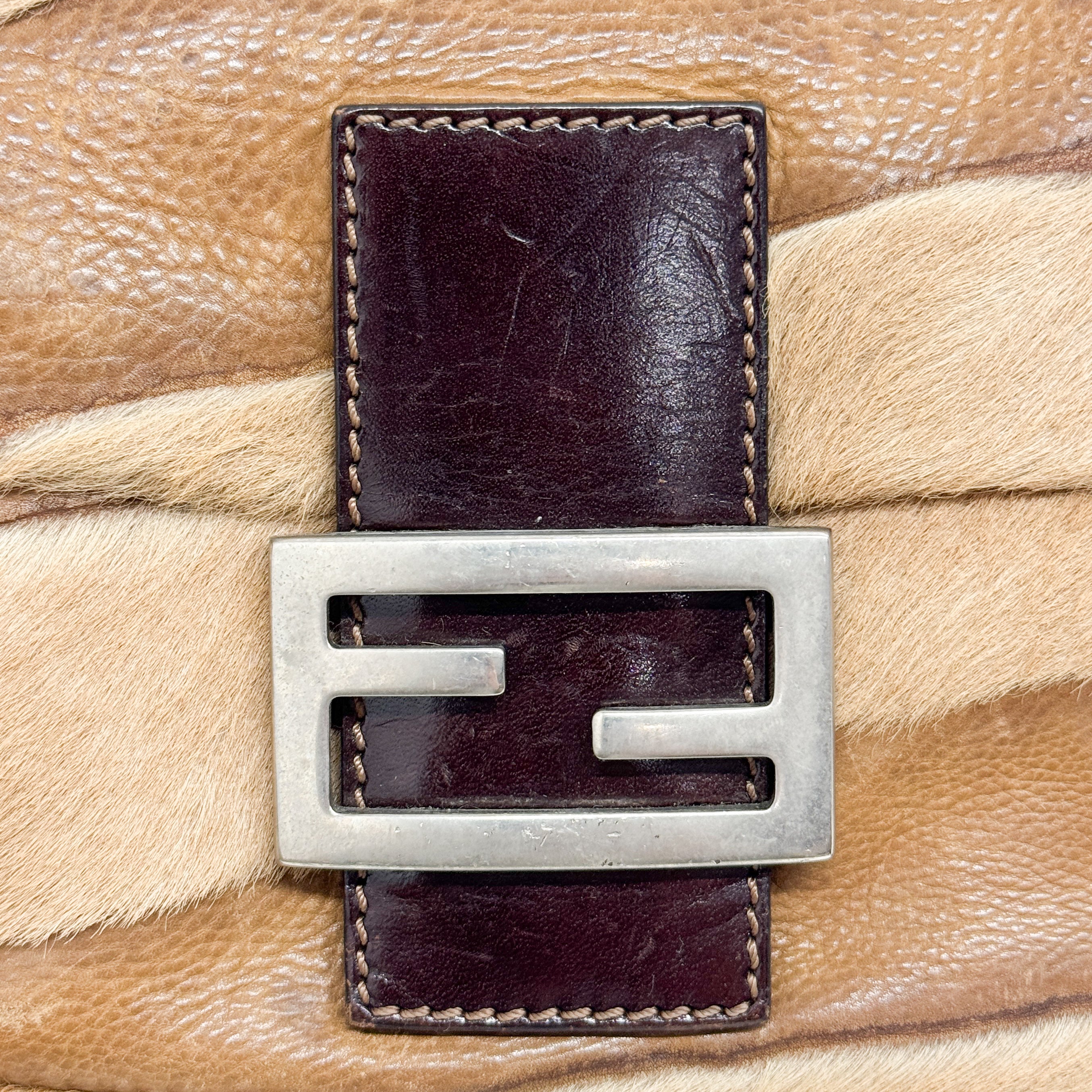 Baguette Brown Leather & Pony Hair Shoulder Bag