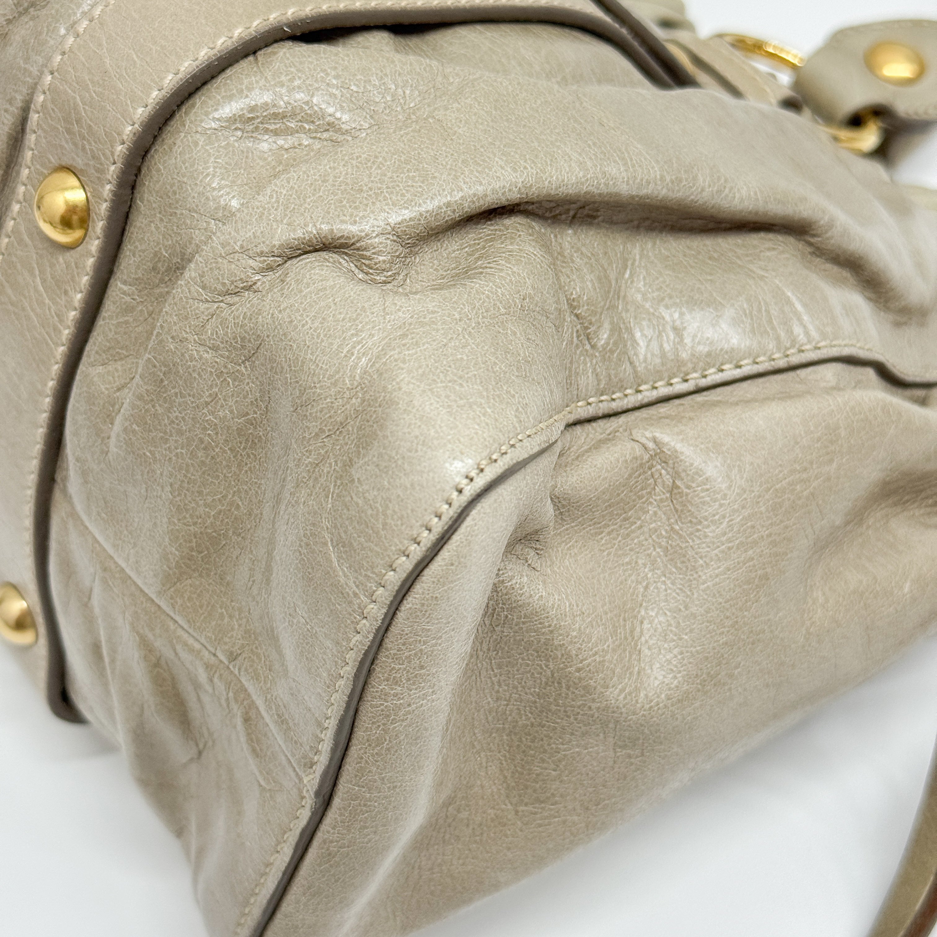 Vitello Bauletto Green Calfskin Leather Two Way Bag