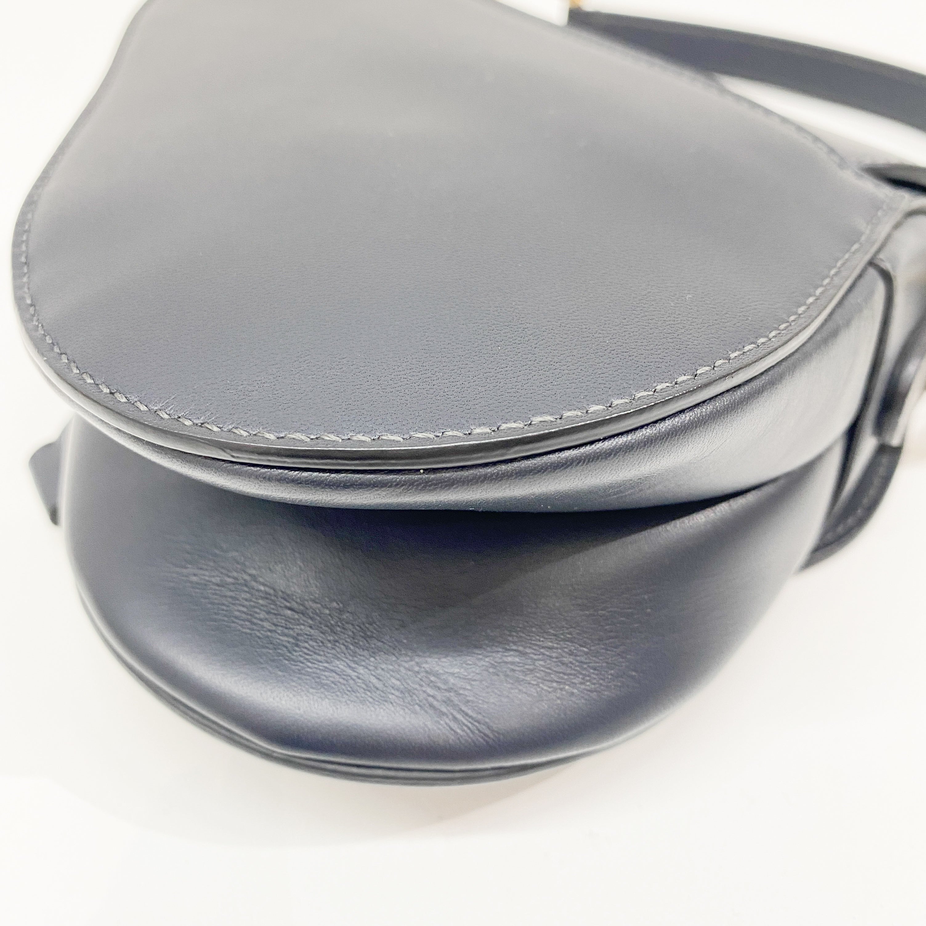 Navy Leather Saddle Bag