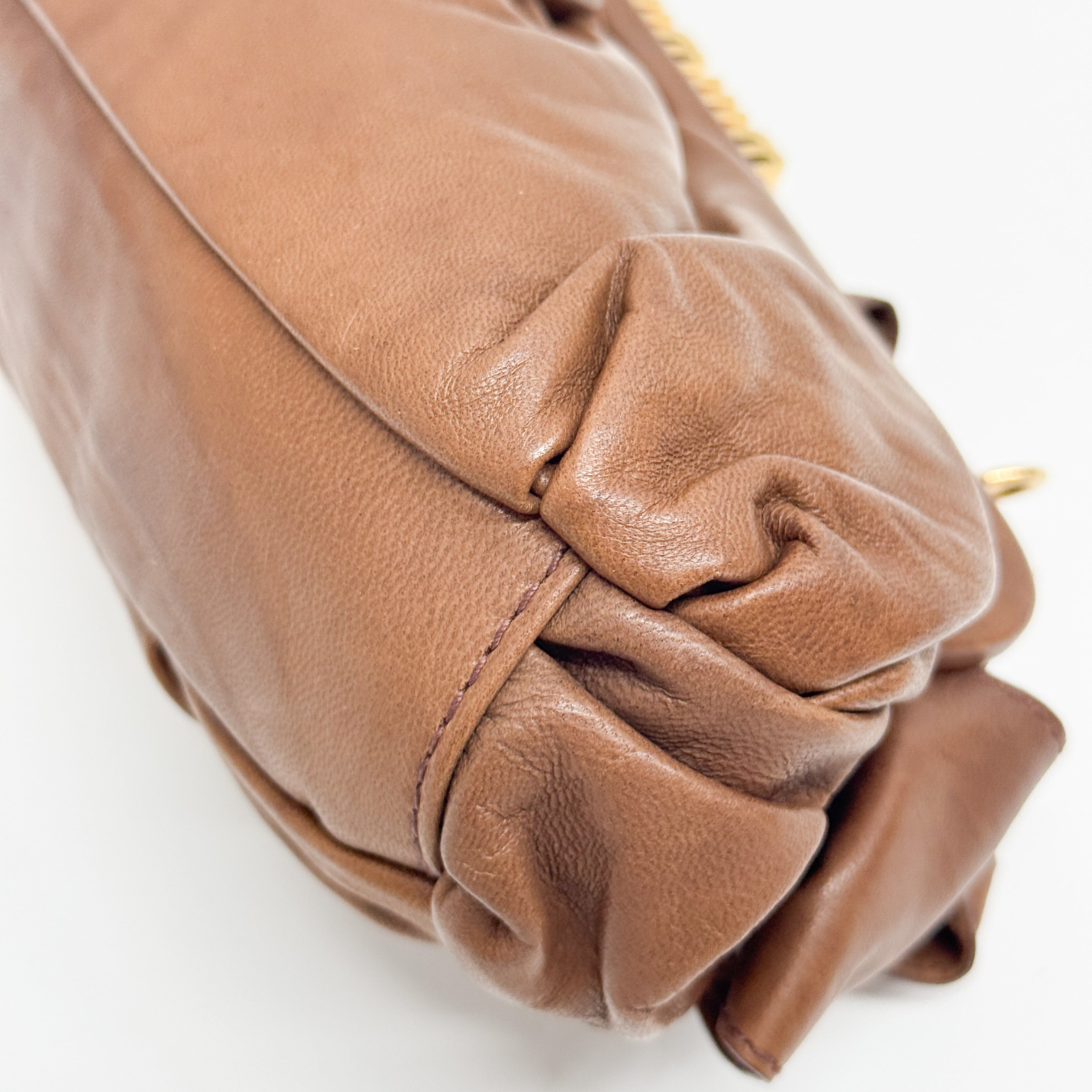 Bow Brown Leather Clutch/Hand Bag
