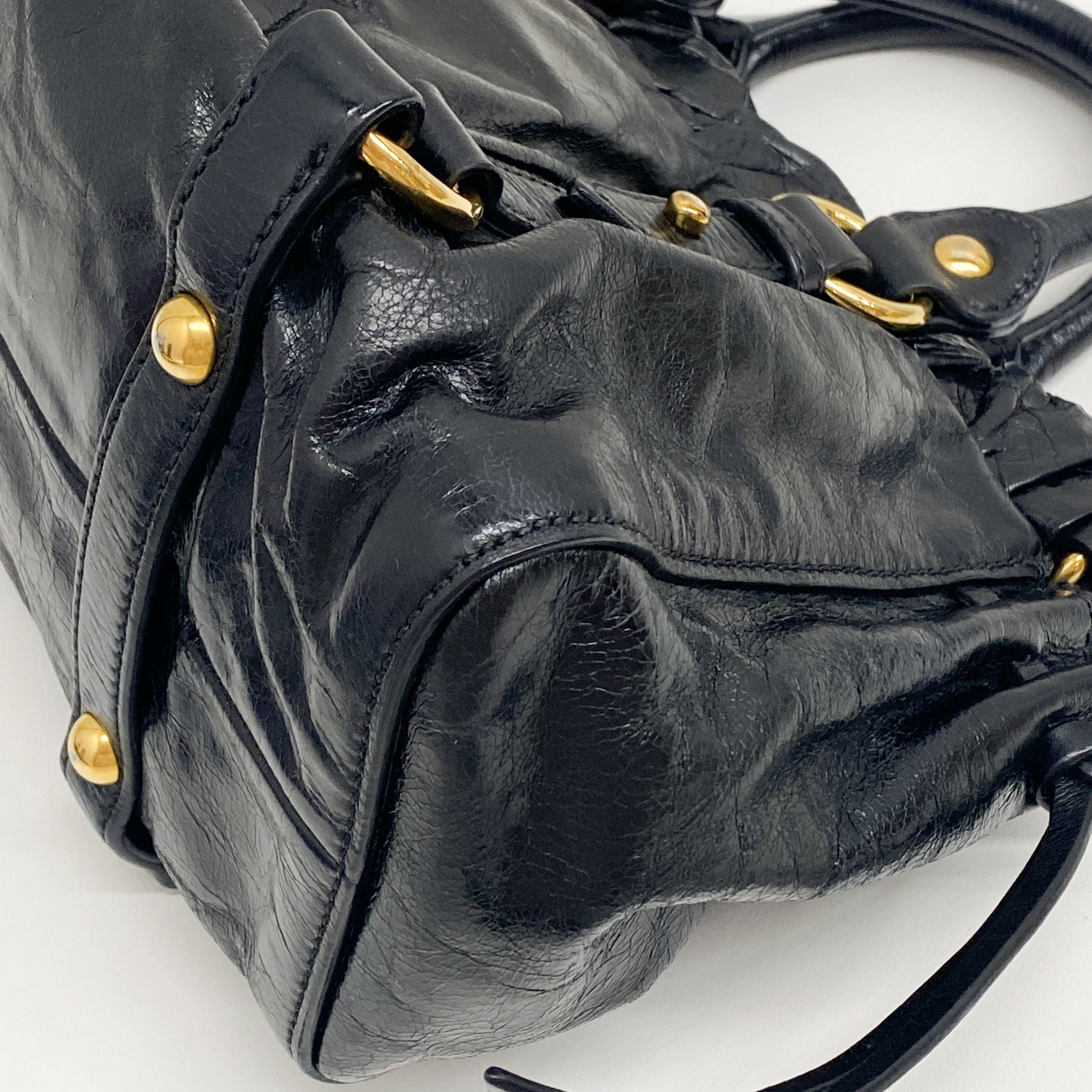 Mini Vitello Black Calfskin Leather Two Way Bag