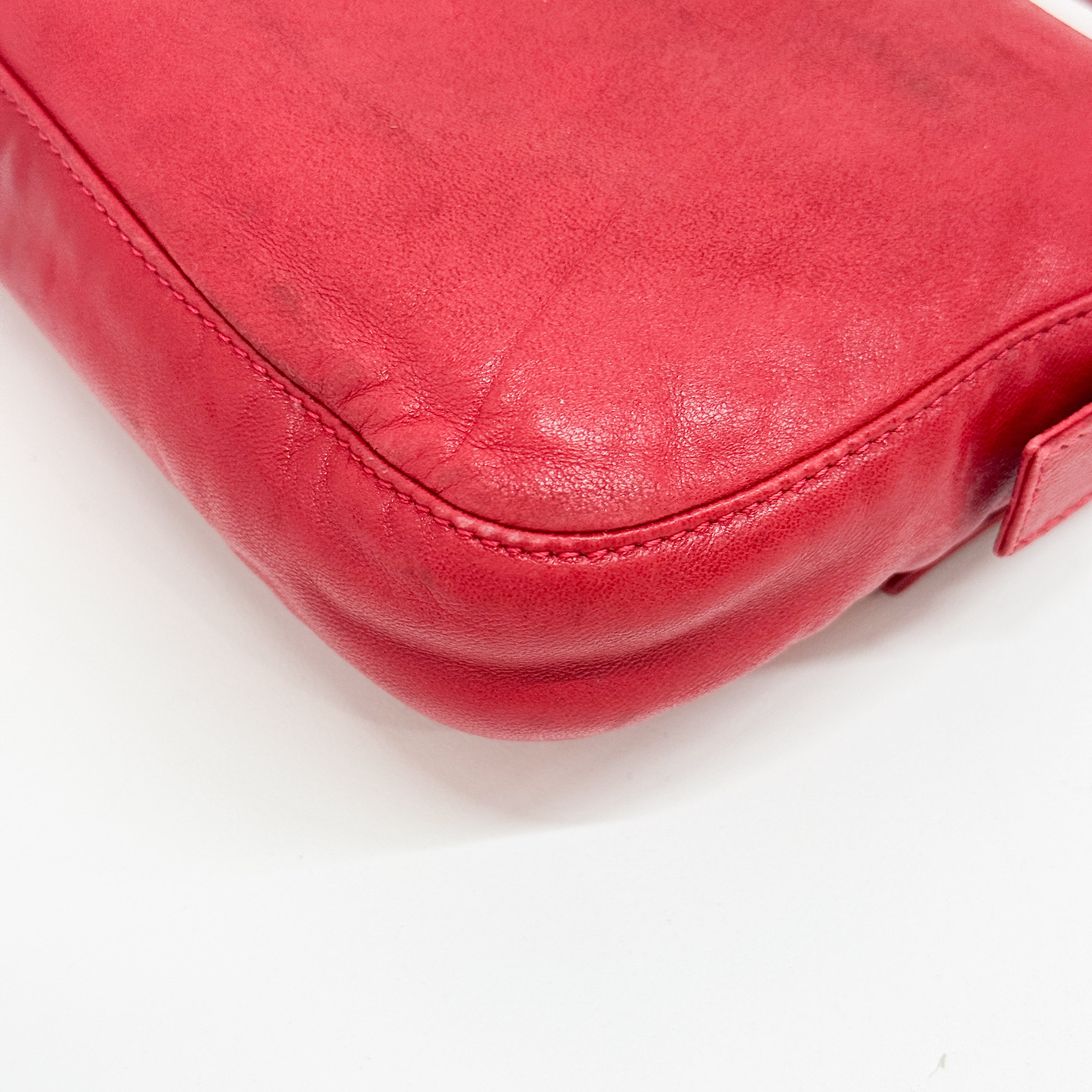 Baguette Red Lambskin Leather Shoulder Bag