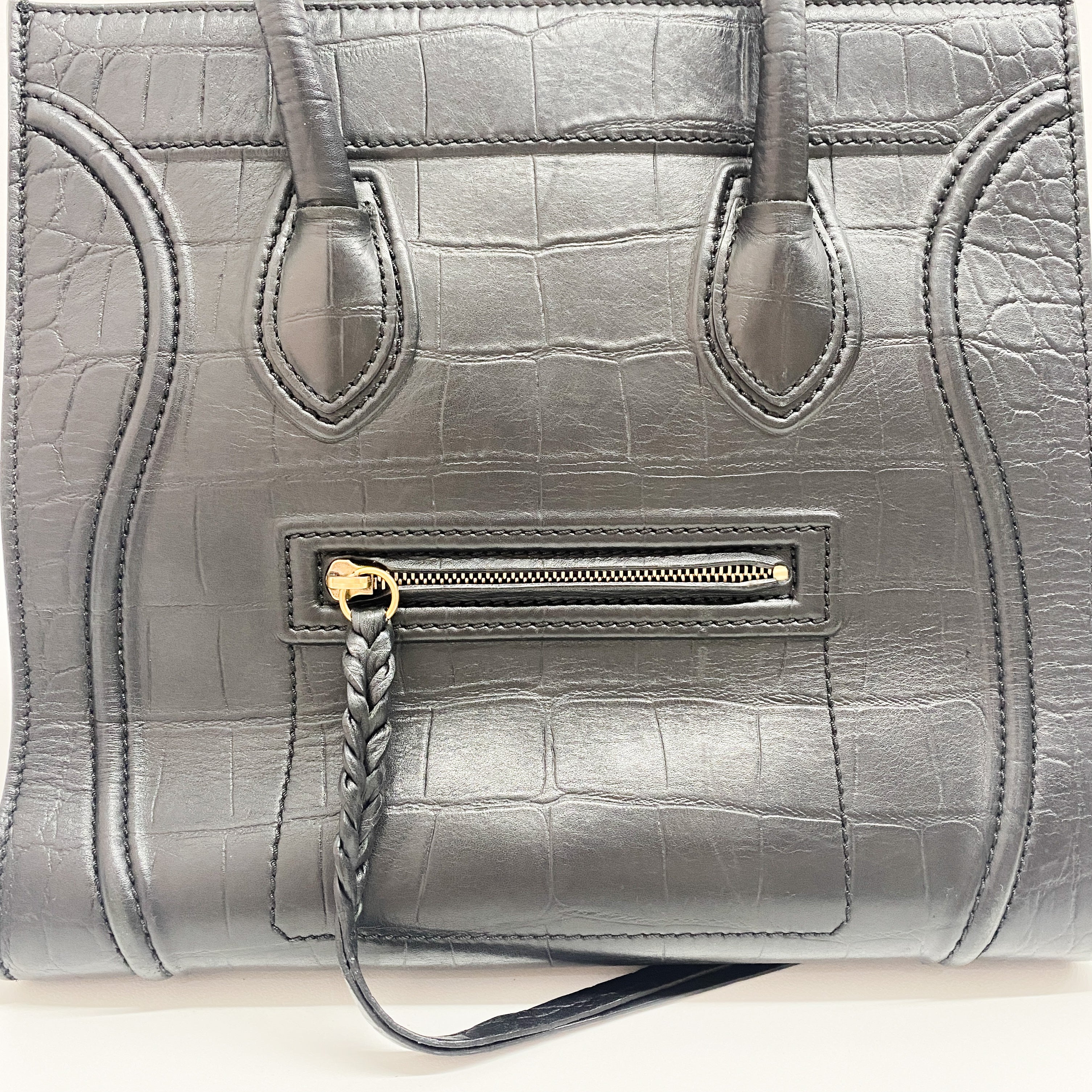 Luggage Phantom Black Crocodile Embossed Hand Bag