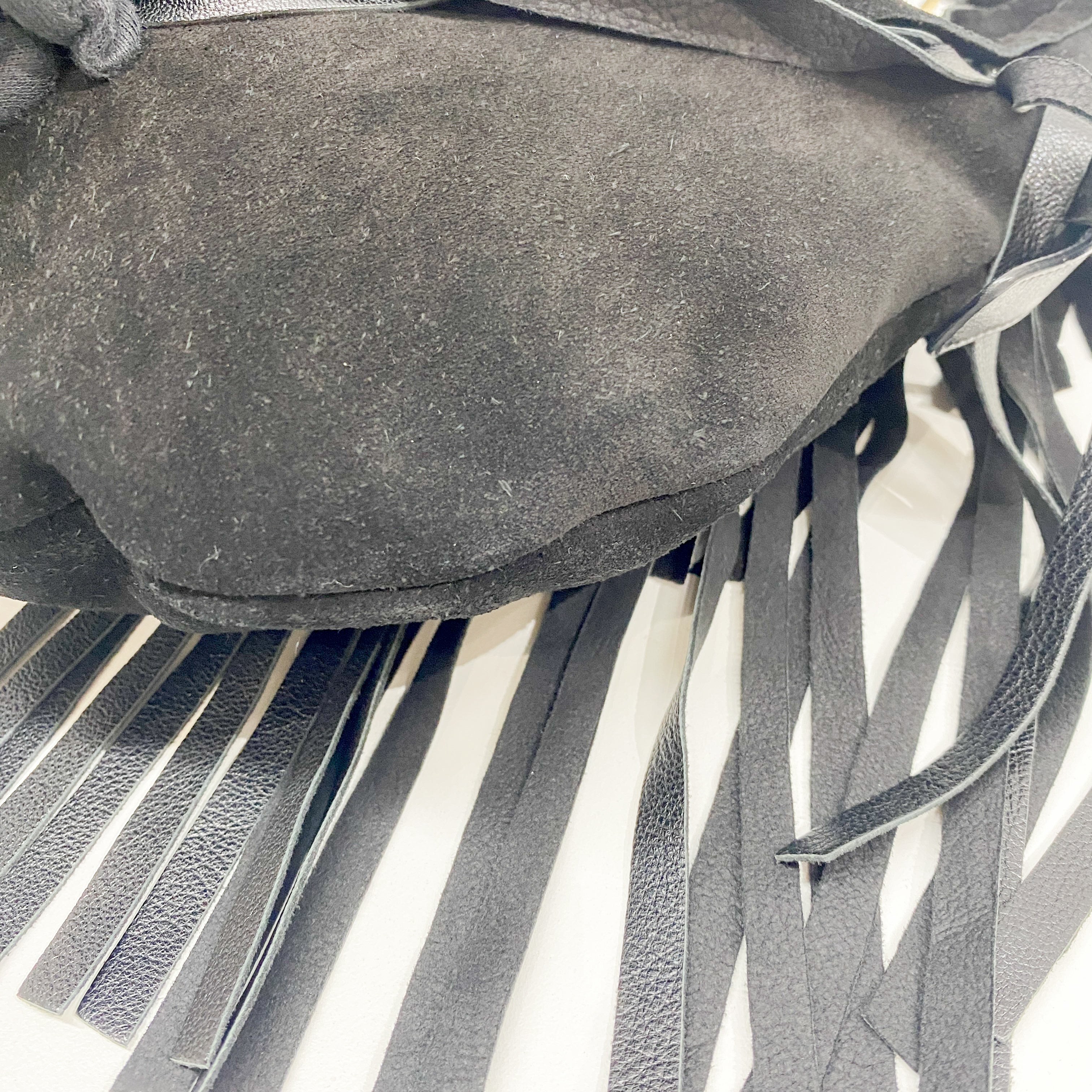 Fringe Black Suede Hobo Bag