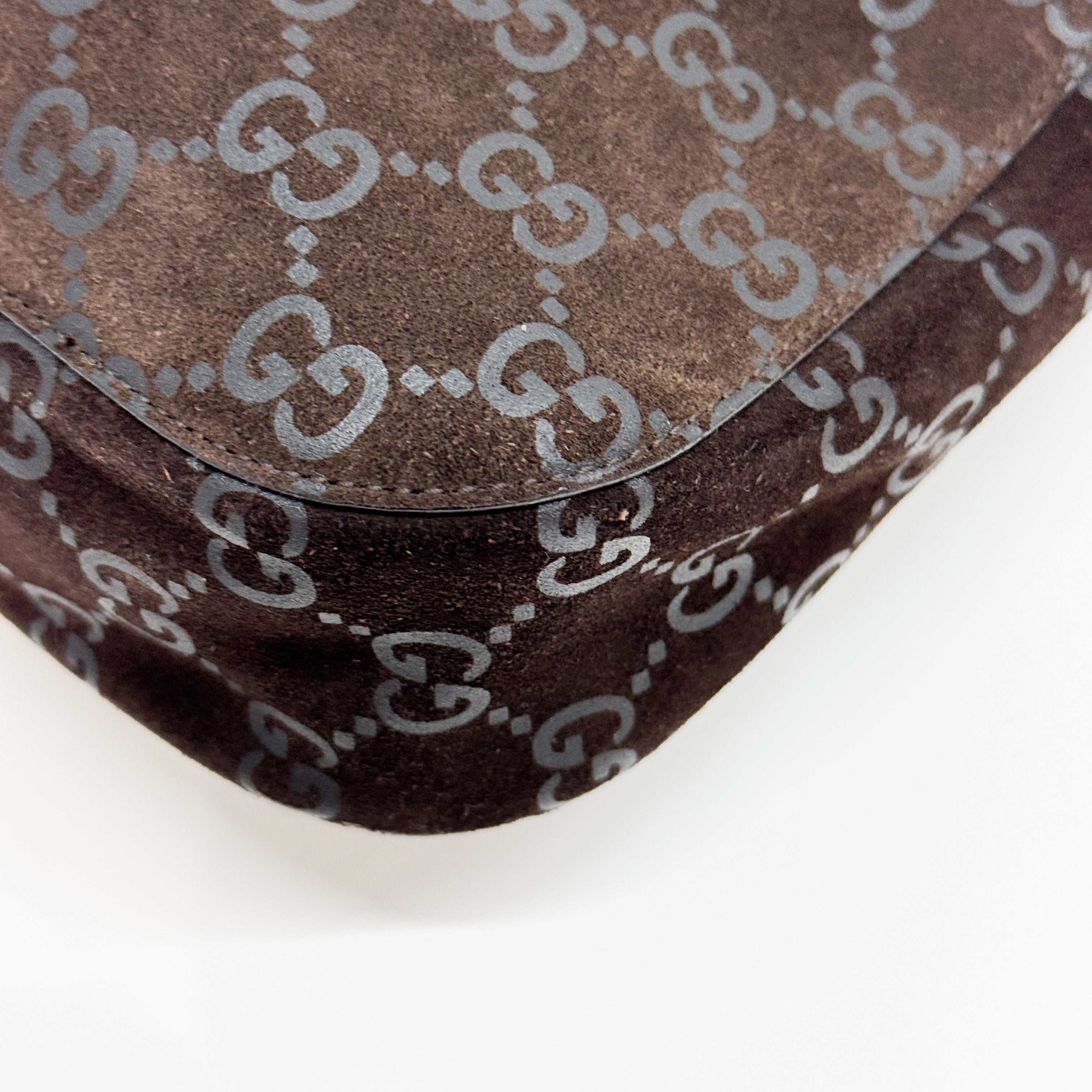 GG Brown Suede Shoulder Bag