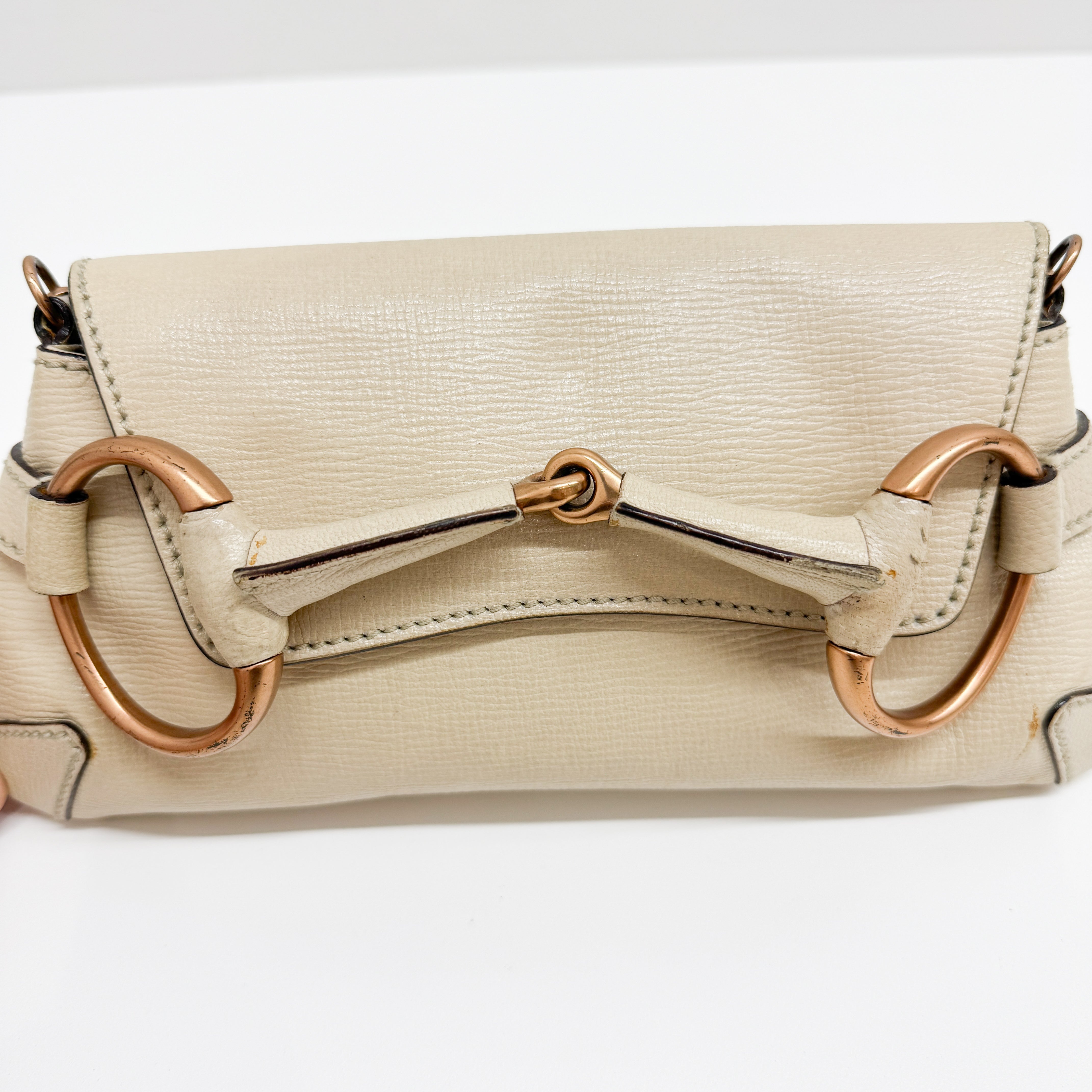 Horsebit Beige Leather Chain Shoulder Bag