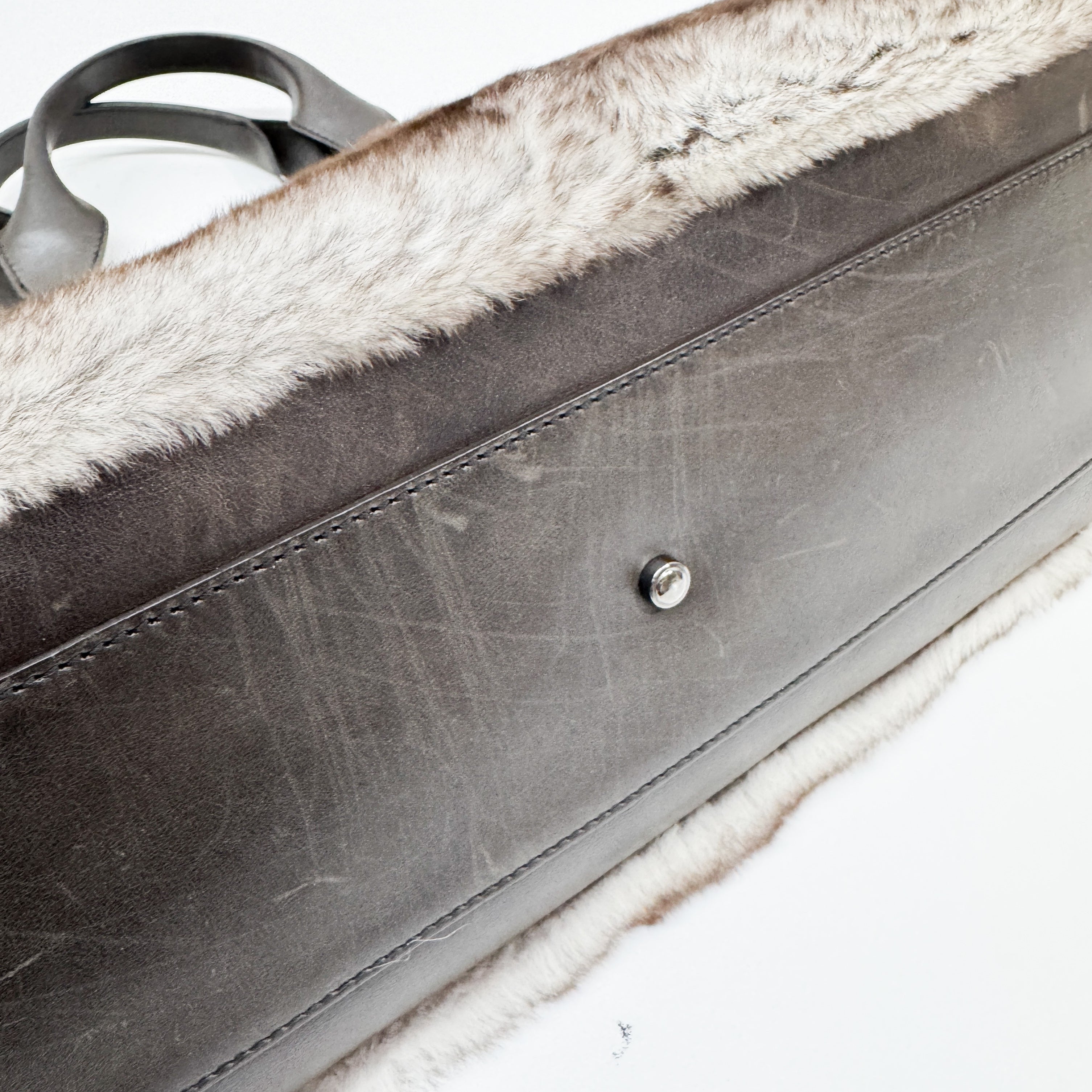 Brown & White Rabbit Fur Shoulder Bag