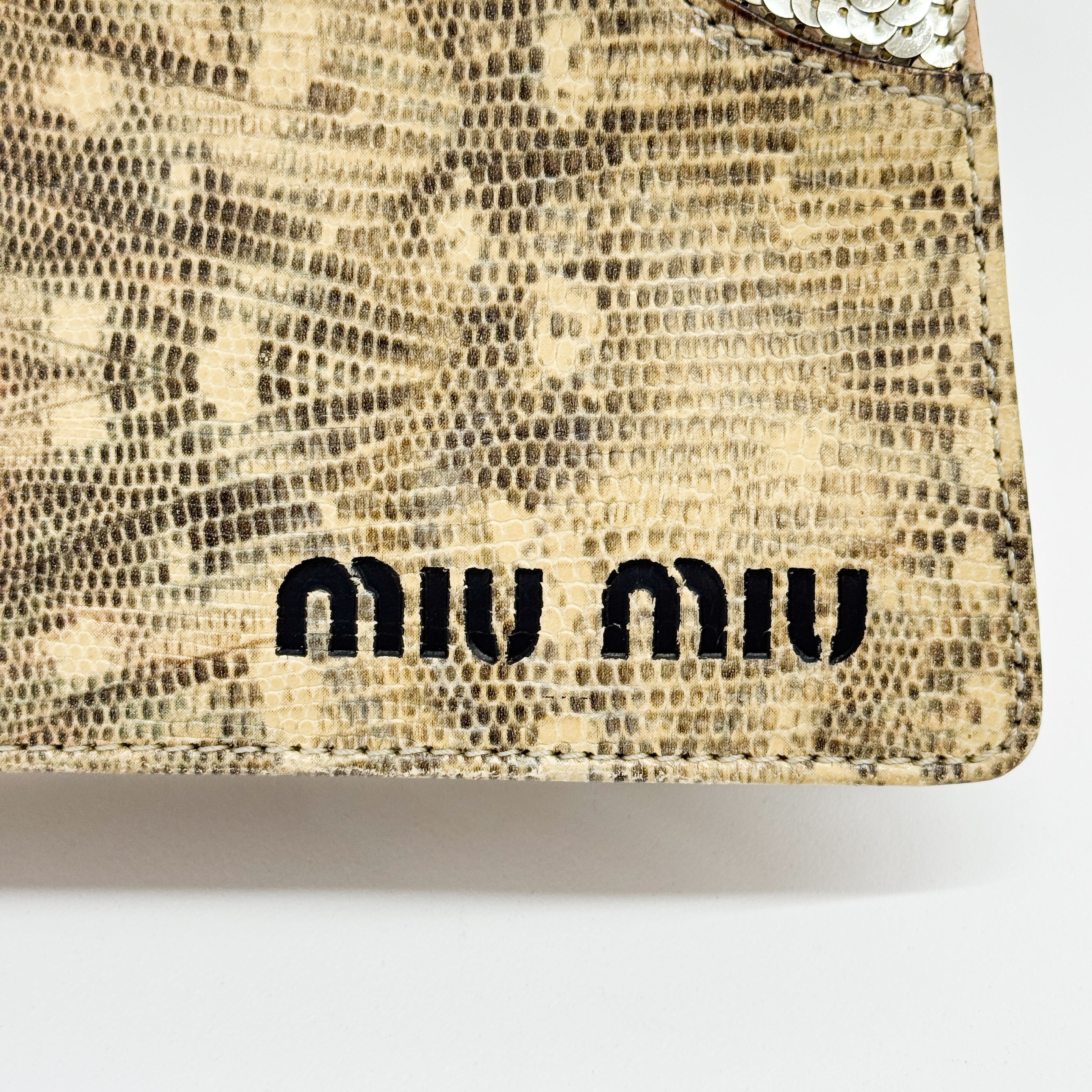 Gold Sequin Yellow Python Embossed Leather Shoulder Bag