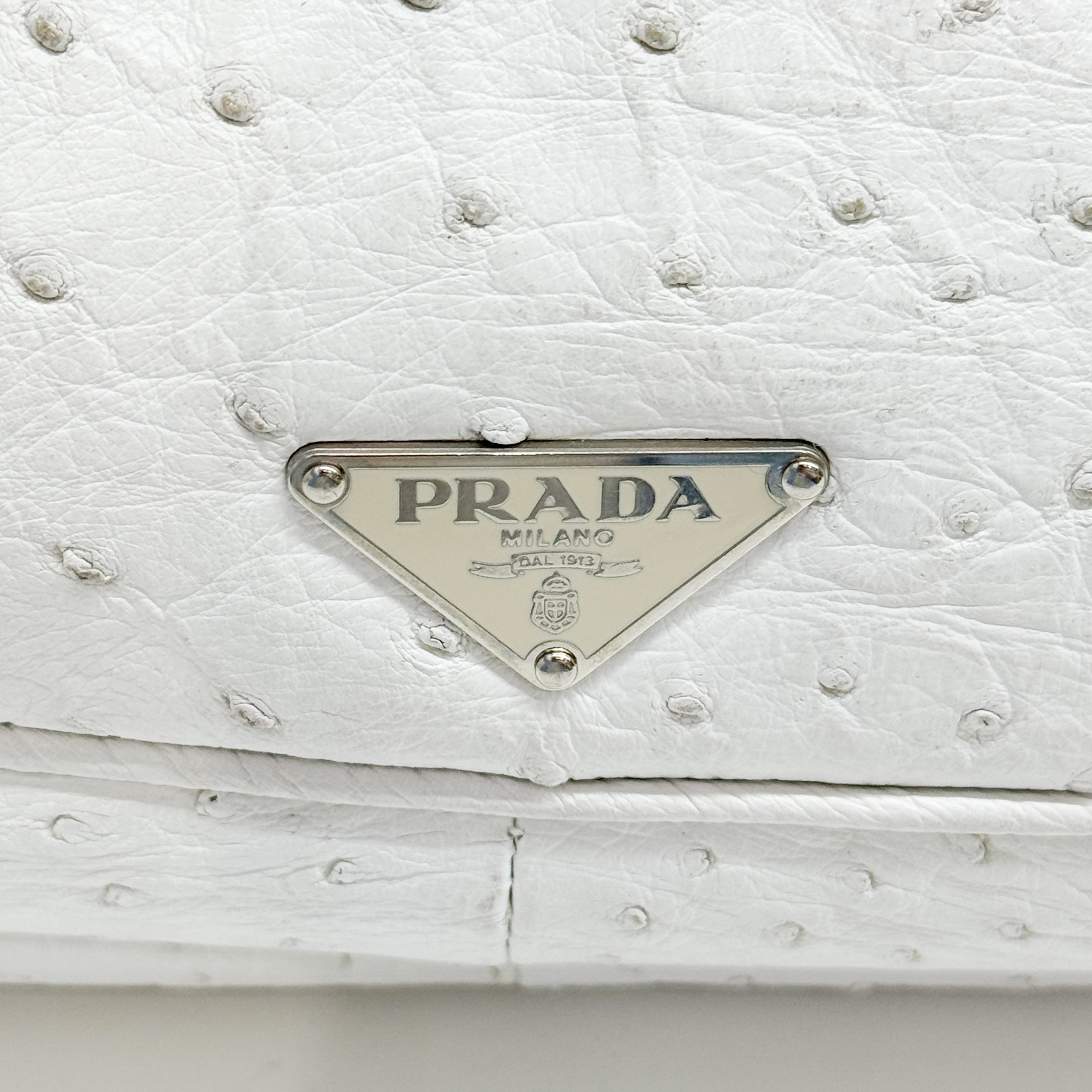 White Ostrich Embossed Leather Shoulder Bag