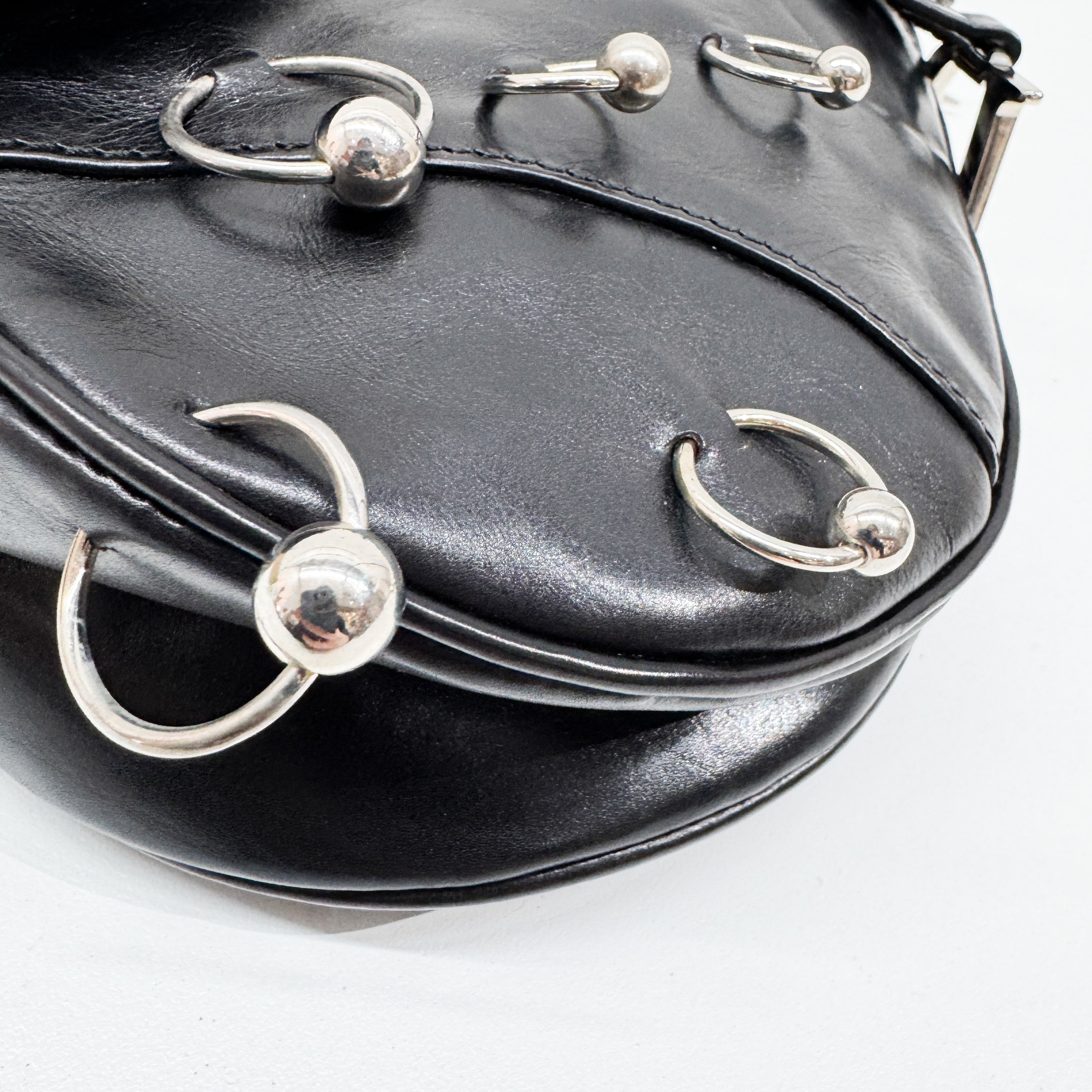 Hardcore Piercing Black Leather Shoulder Bag