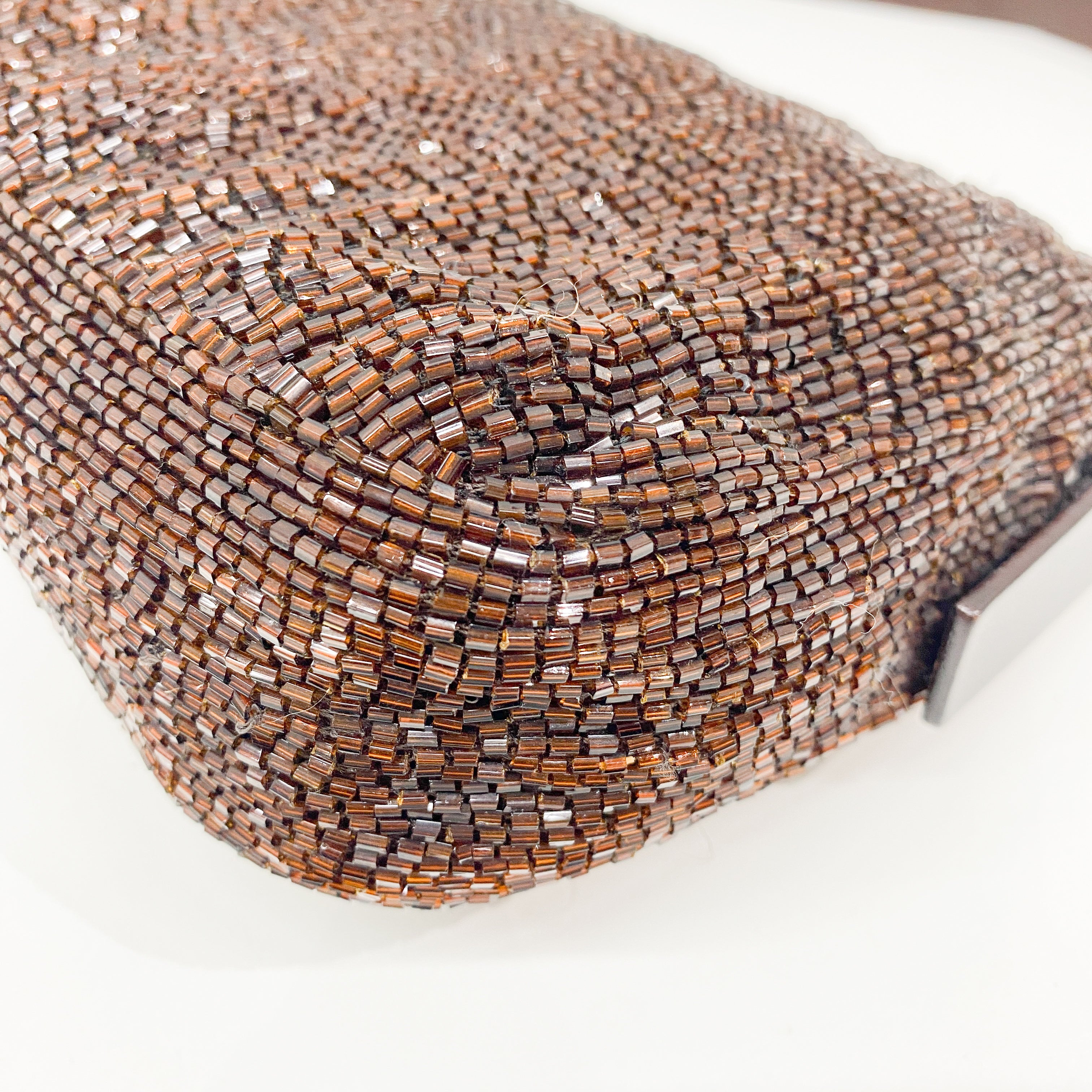 Baguette Brown Beaded Shoulder Bag