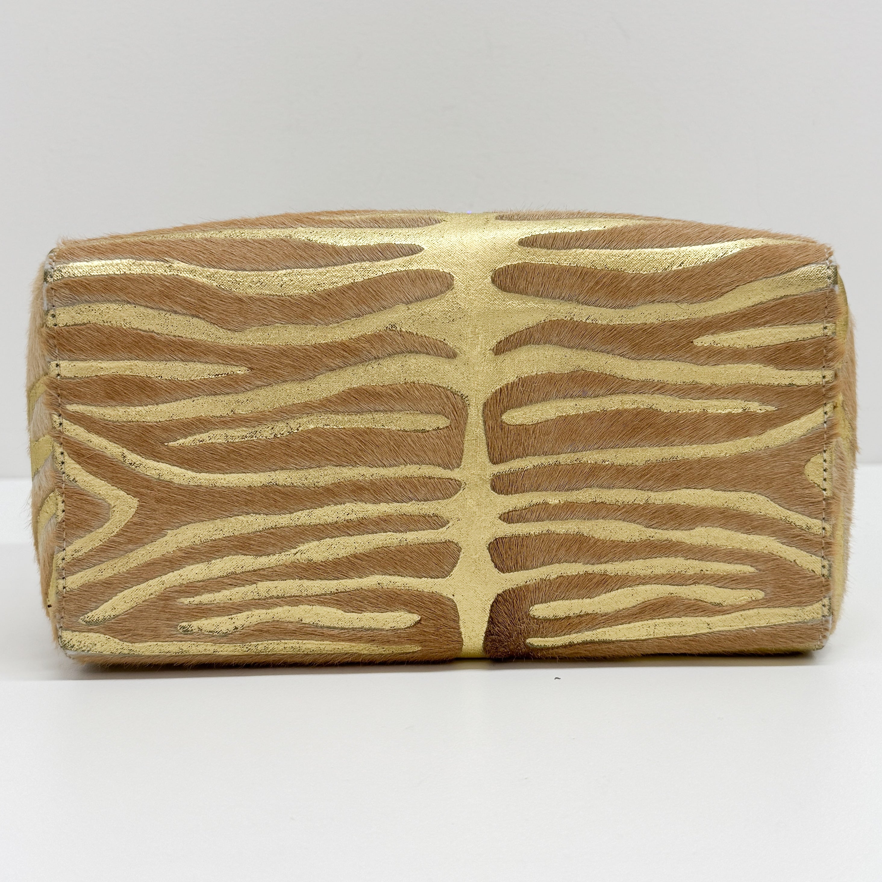 Mamma Baguette Gold Zebra Striped Pink Pony Hair Box Bag
