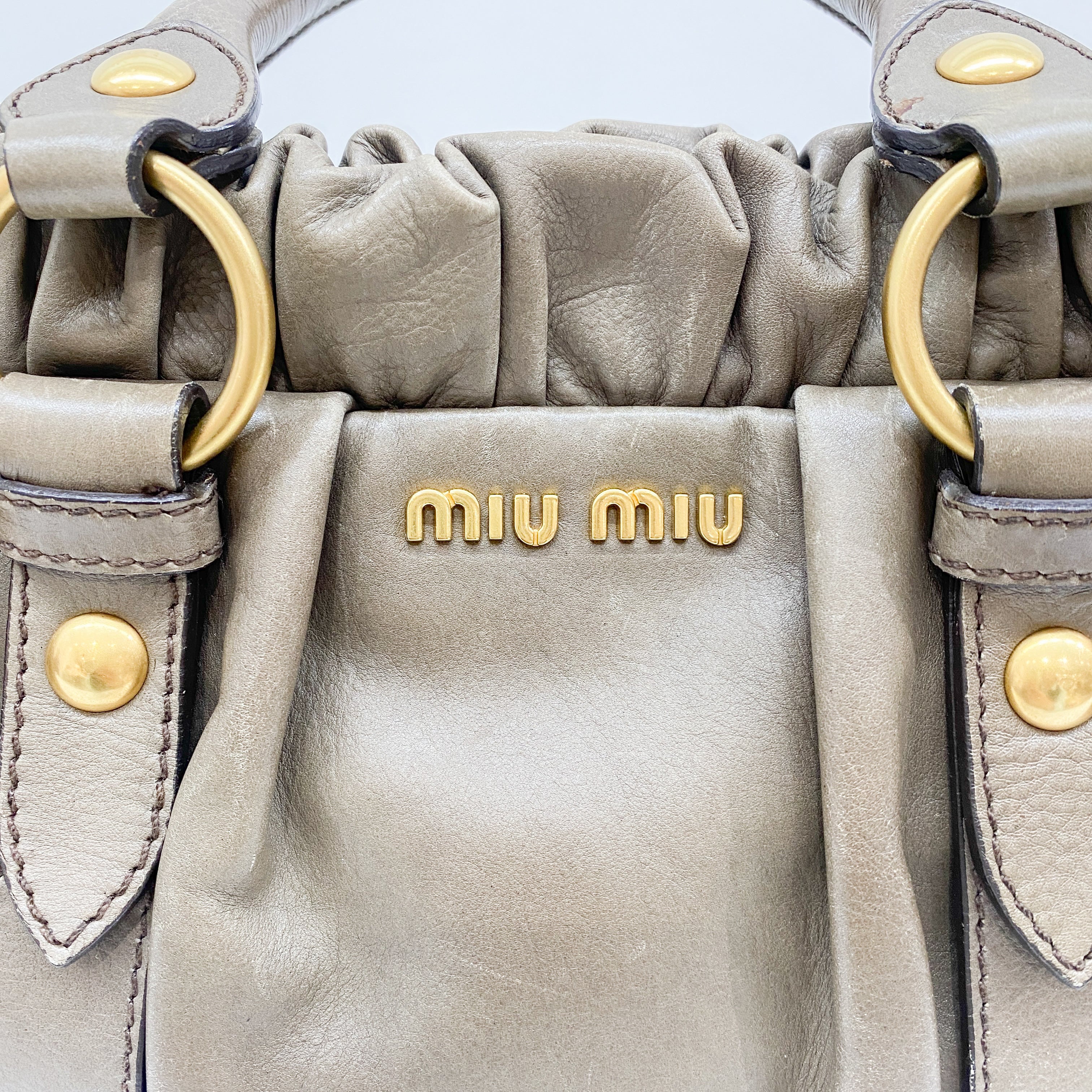 Vitello Grey Calfskin Leather Two Way Bag