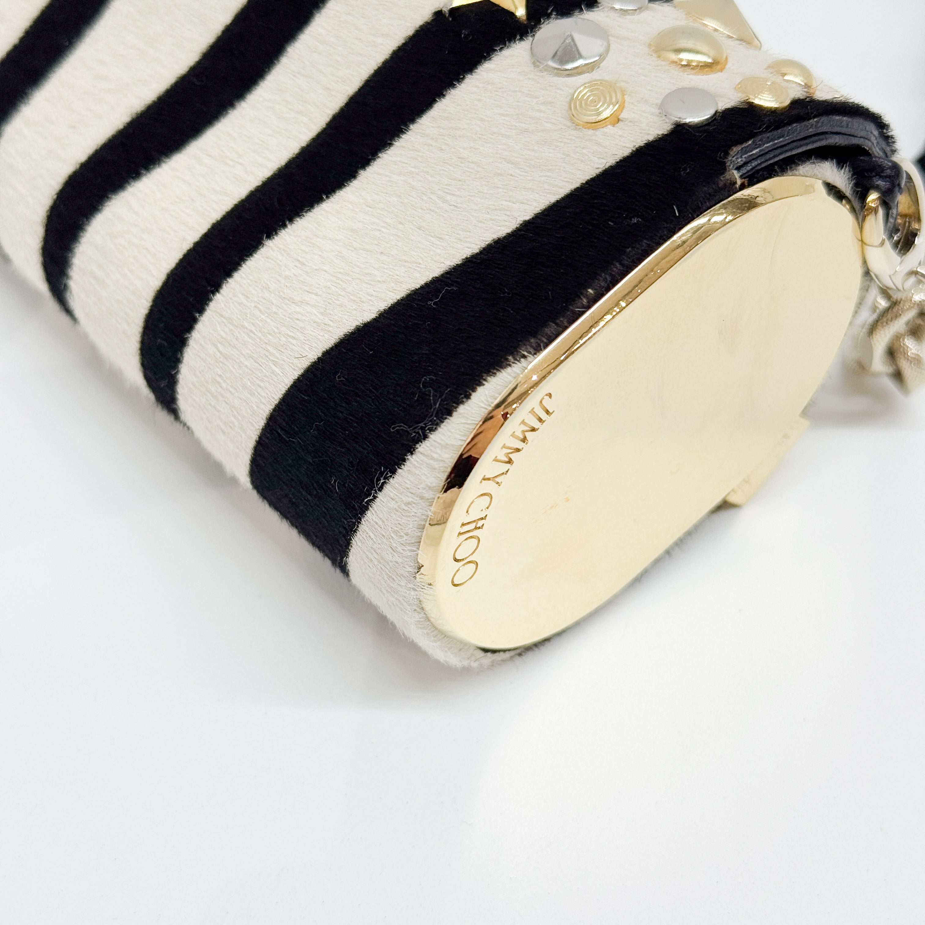 Vintage Black and White Studded Zebra Print Shoulder Bag