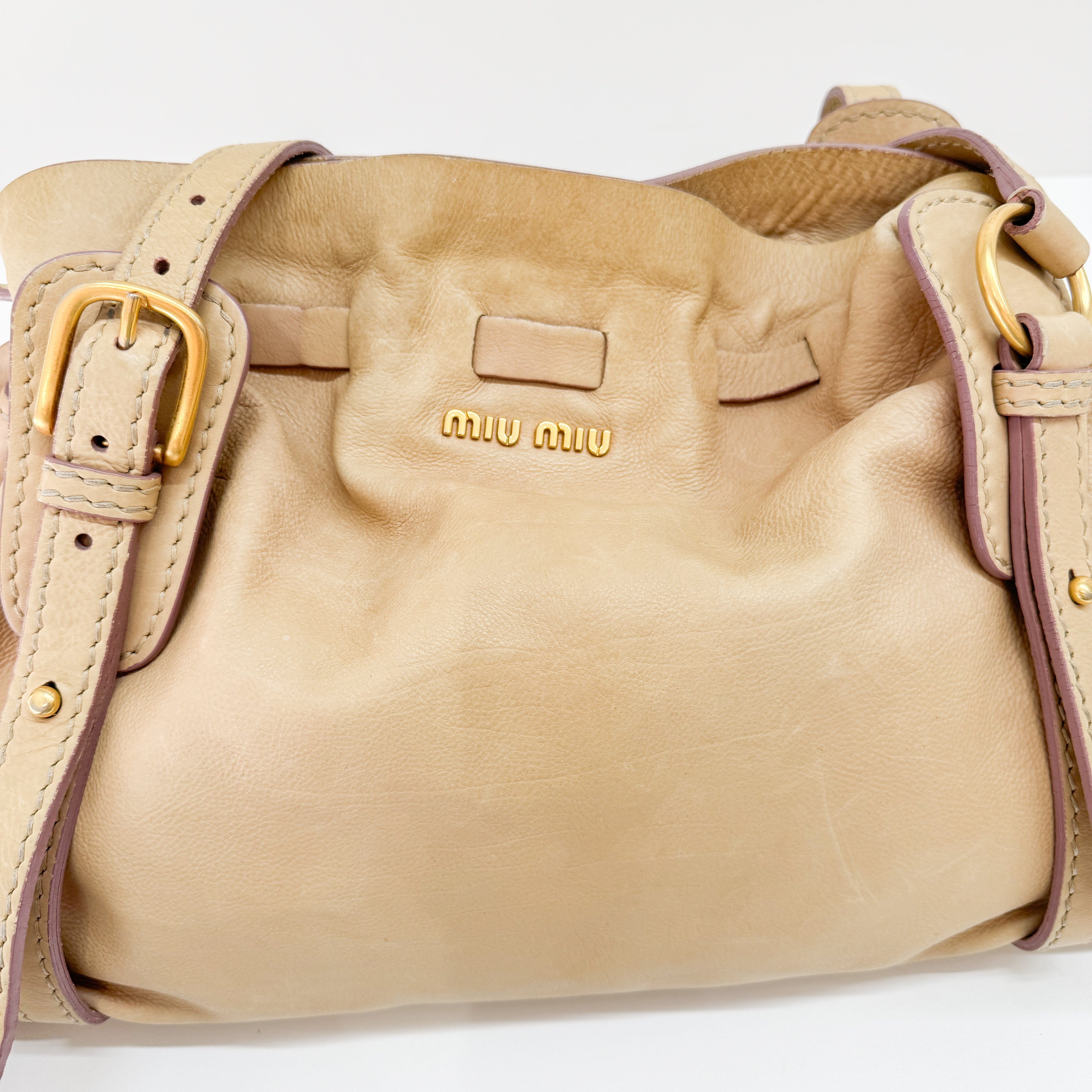 Vitello Lux Bow Bag Beige Calfskin Leather Shoulder Bag