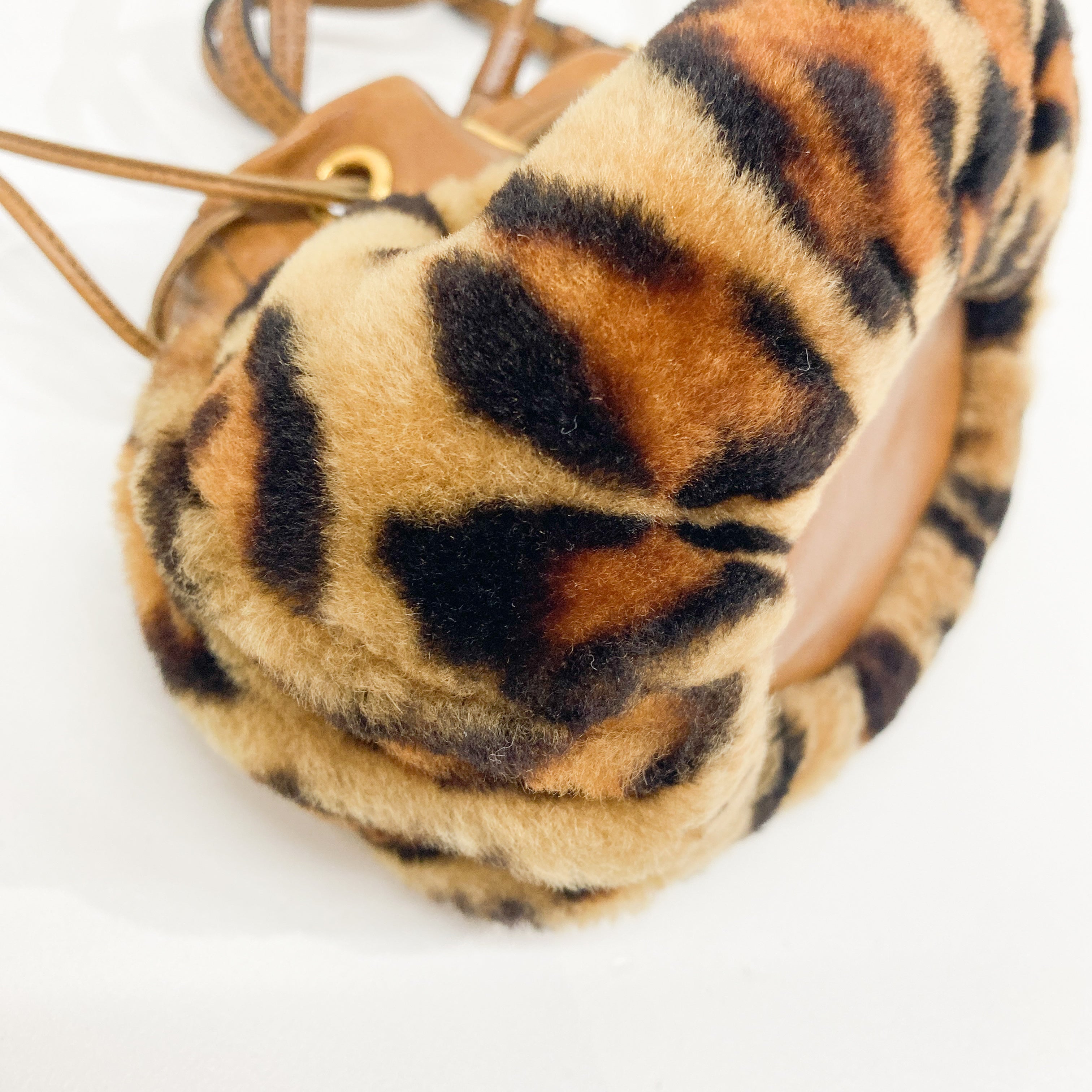 Brown Leopard Print Faux Fur Pouch Bag