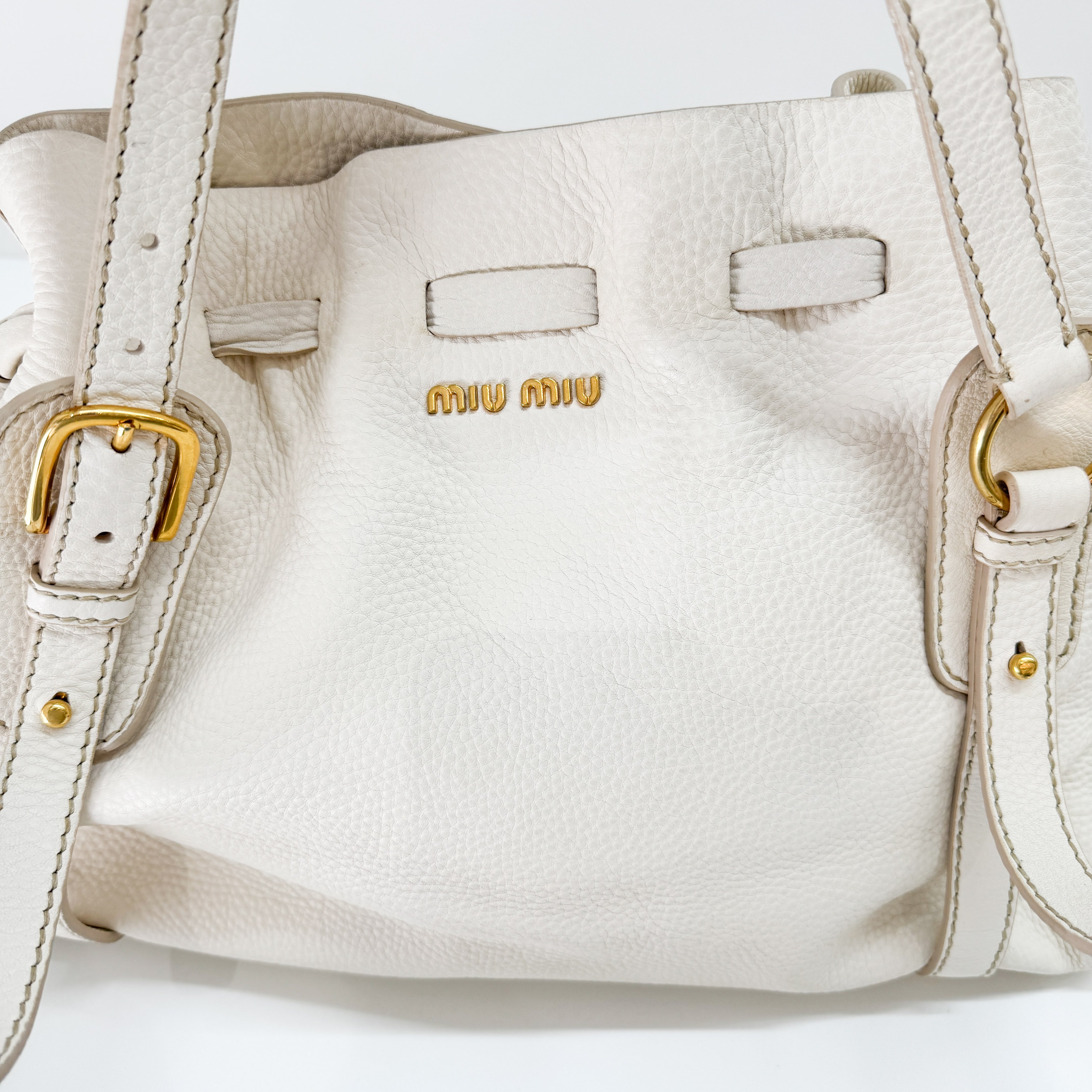 Vitello Lux Bow Bag White Calfskin Leather Shoulder Bag